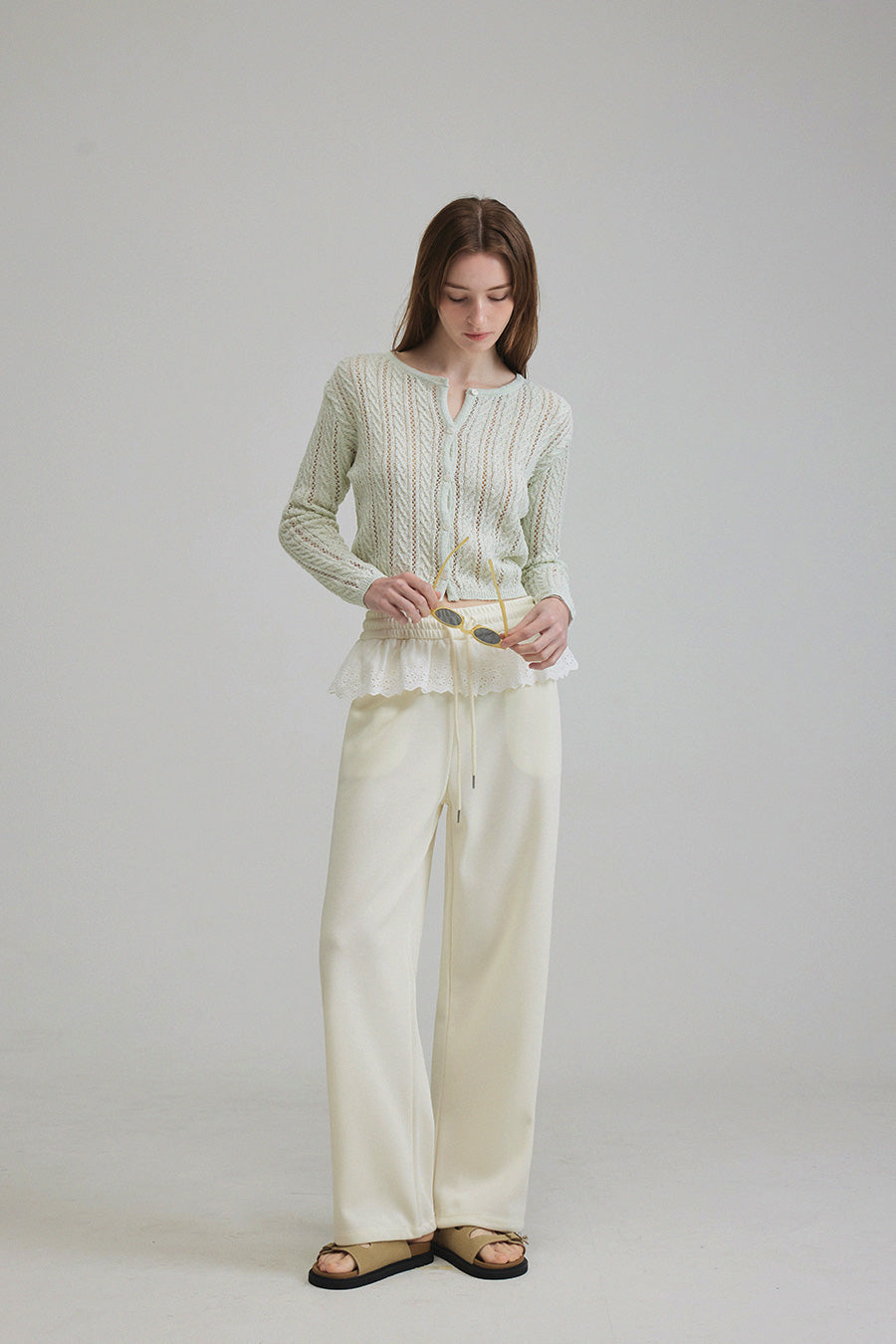 Elfo Lace Color Block Wide-Leg Pants