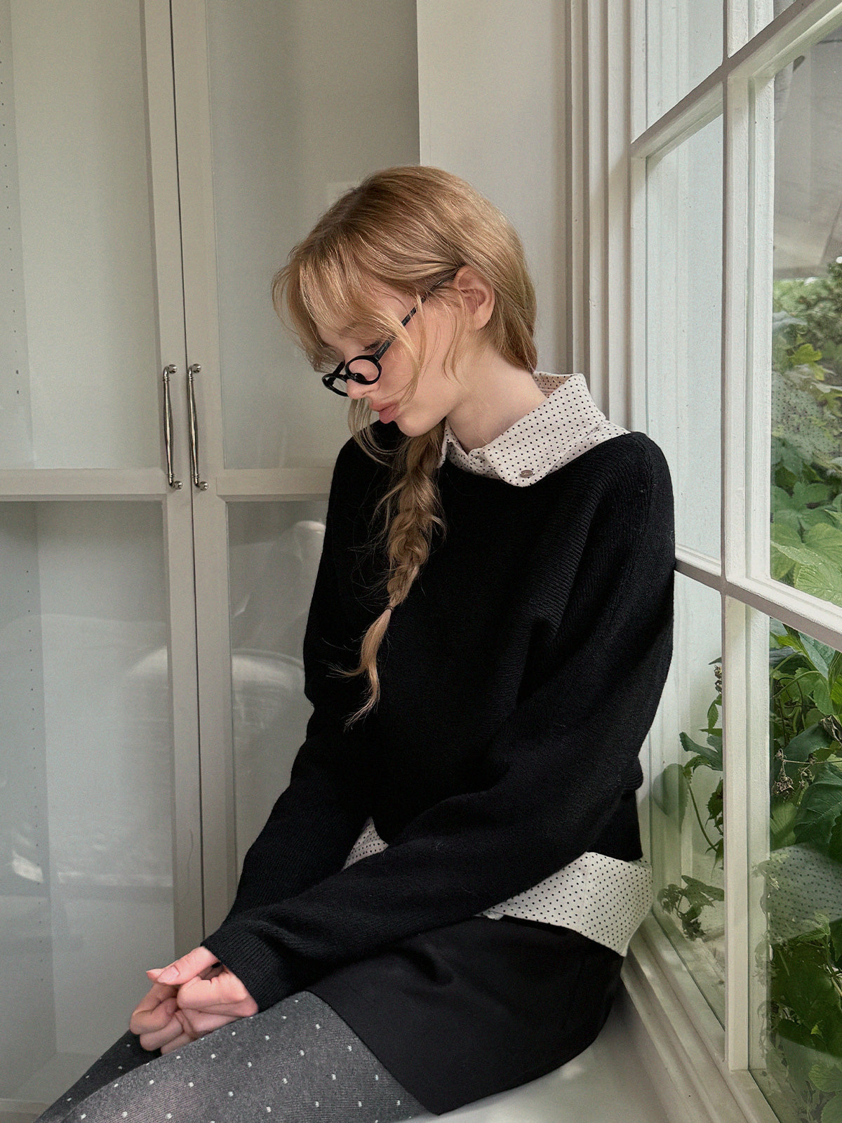 Itco Boatneck Waist Button Knit Top