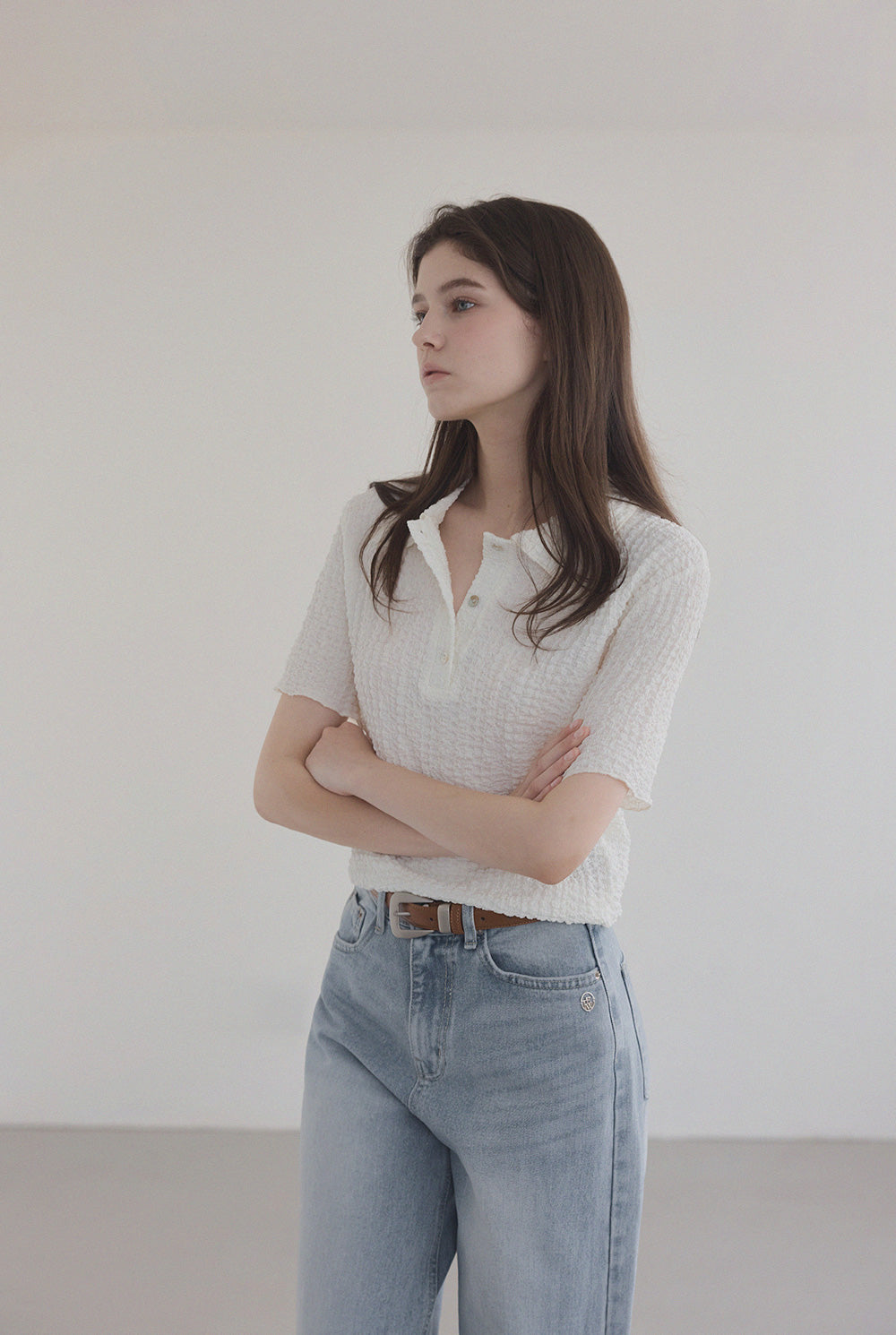 Casual Baggy Embossed Collar T-Shirt
