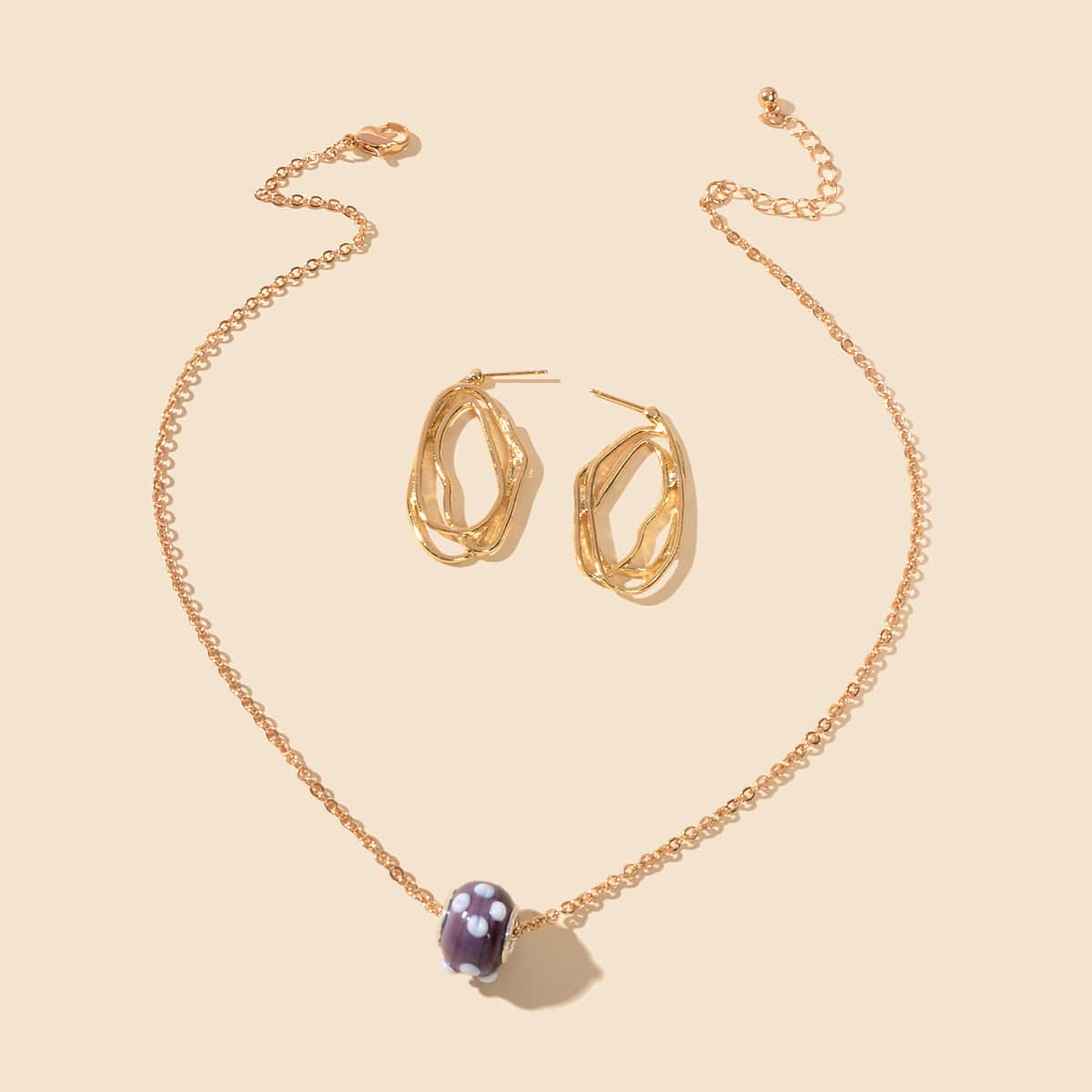 Purple Pendant Necklace and Gold Earrings Set - Elegant Jewelry Ensemble Gift-0