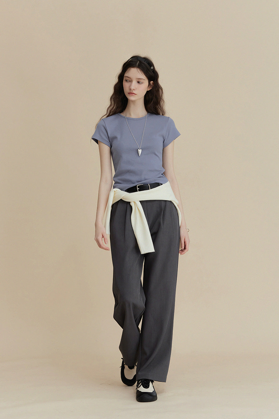 Grey Shamon Toppintuck Relaxed Fit Slacks