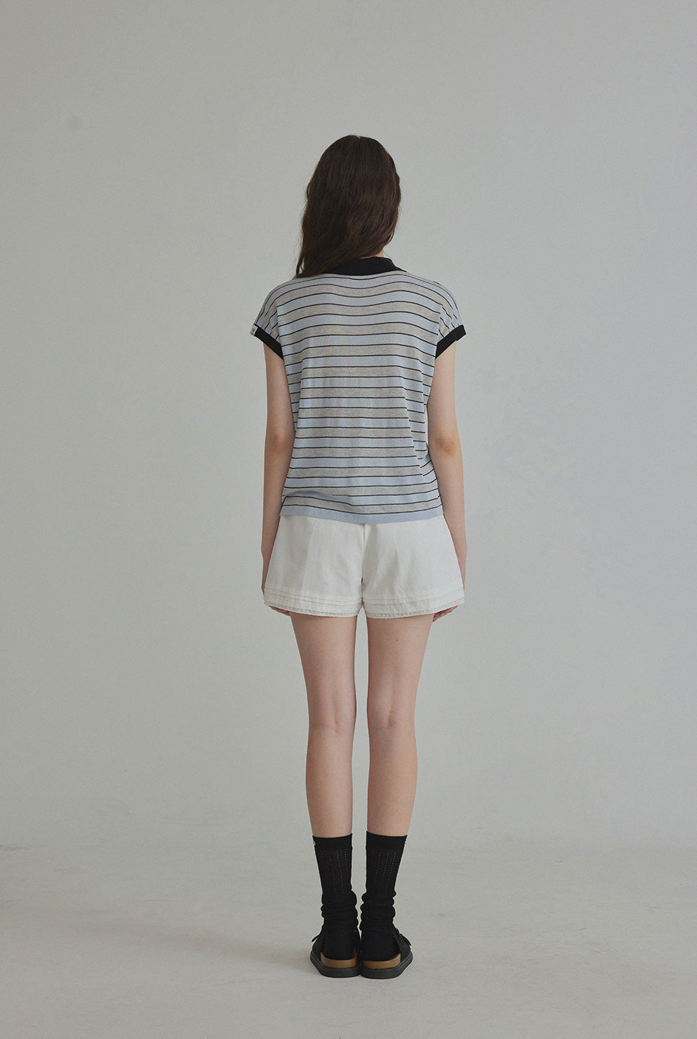 Merdin Casual Striped Collar Short Sleeve Knit