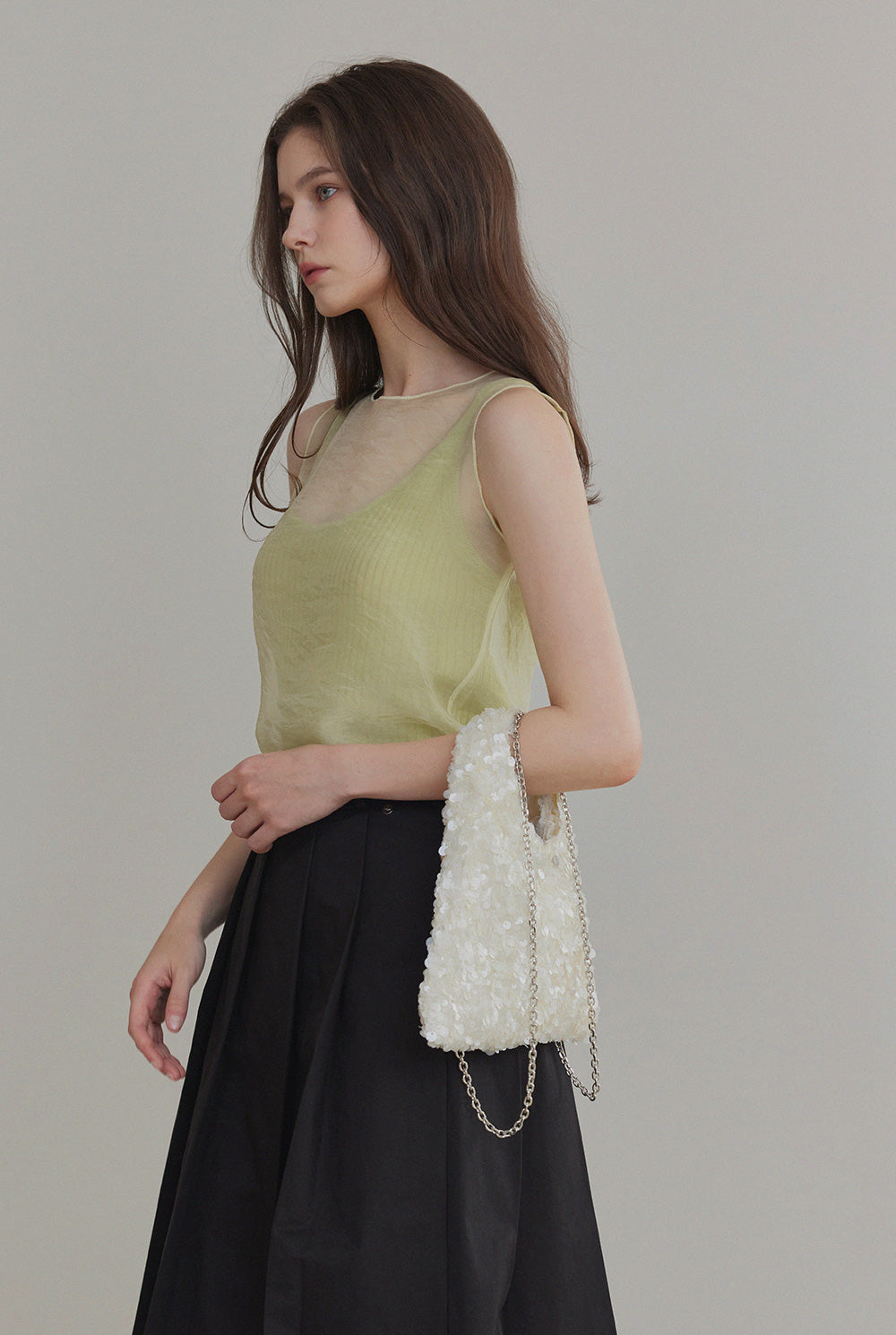 Sia Ribbed Knit Sleeveless Tee Fresh Green
