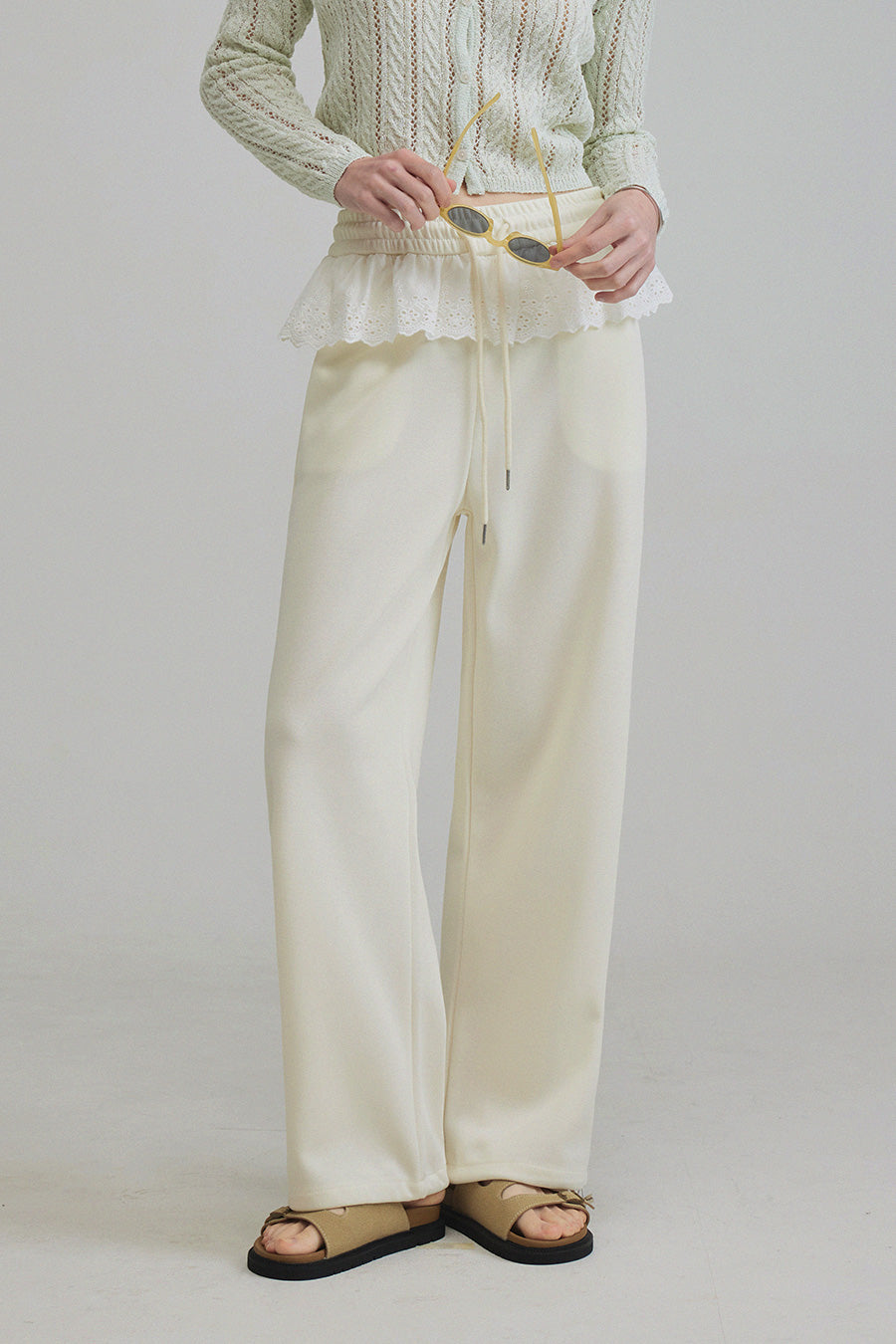 Elfo Lace Color Block Wide-Leg Pants