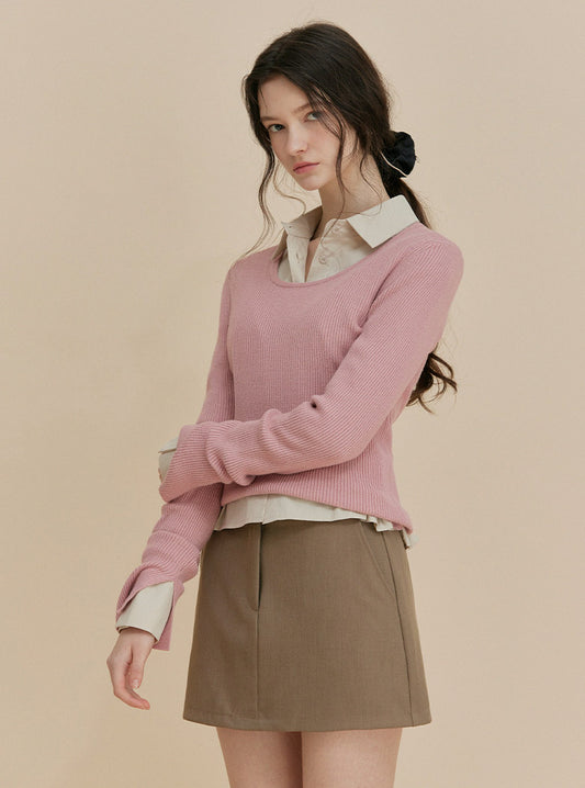 Wool V-Neck Symbol Knit Pink