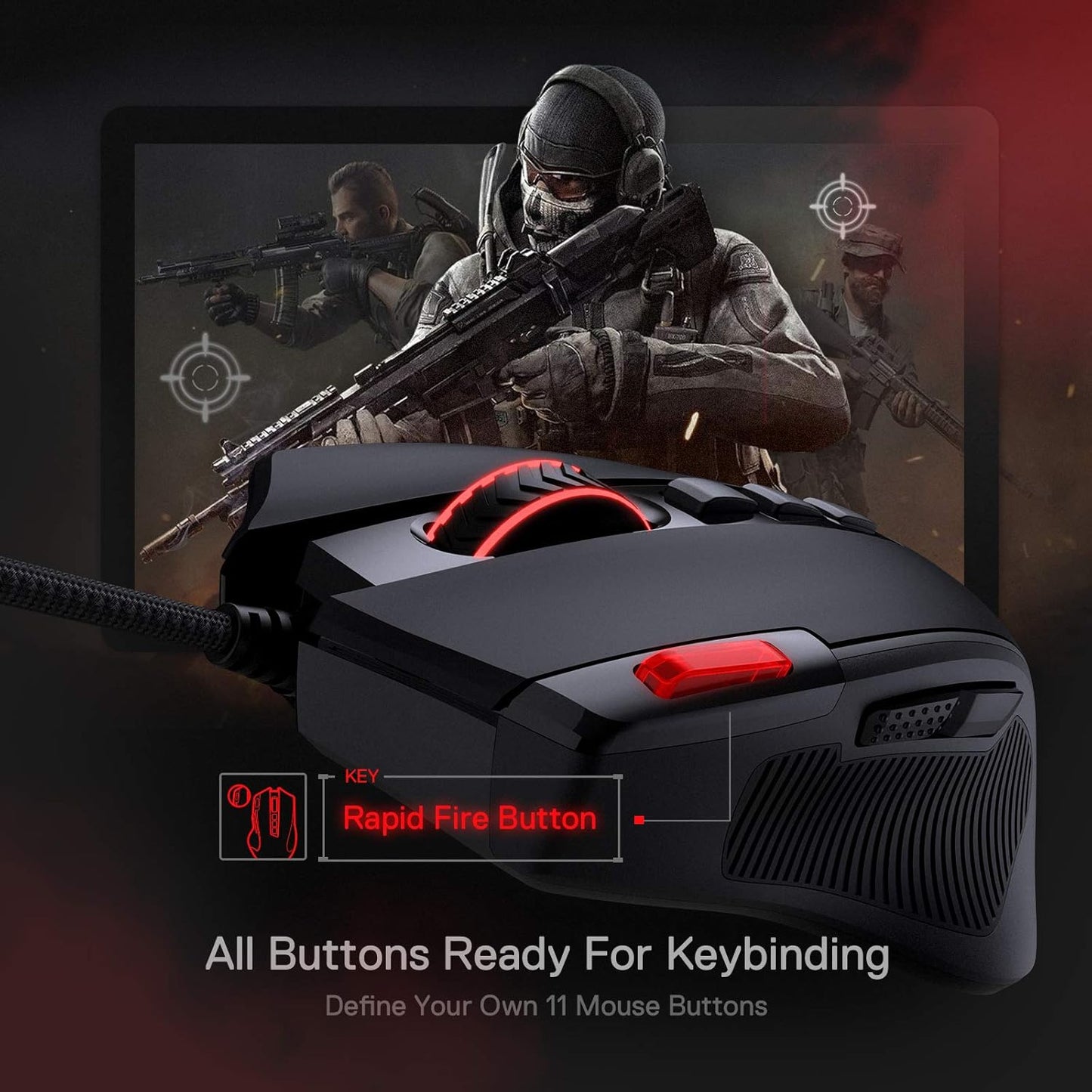 Redragon M612 Predator RGB Wired Gaming Mouse 8000 DPI, 11 Programmable Buttons, 5 Backlight Modes