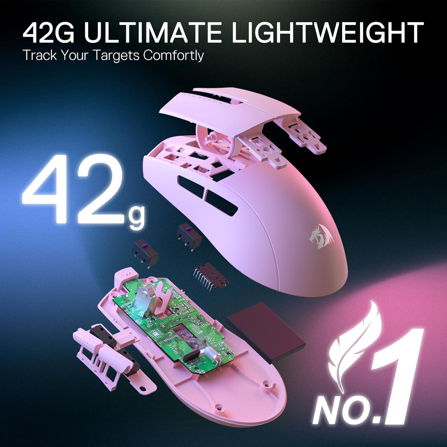 Redragon M724 Wired Ultra-Light Gaming Mouse – 42g, 12400 DPI, 5 Programmable Buttons