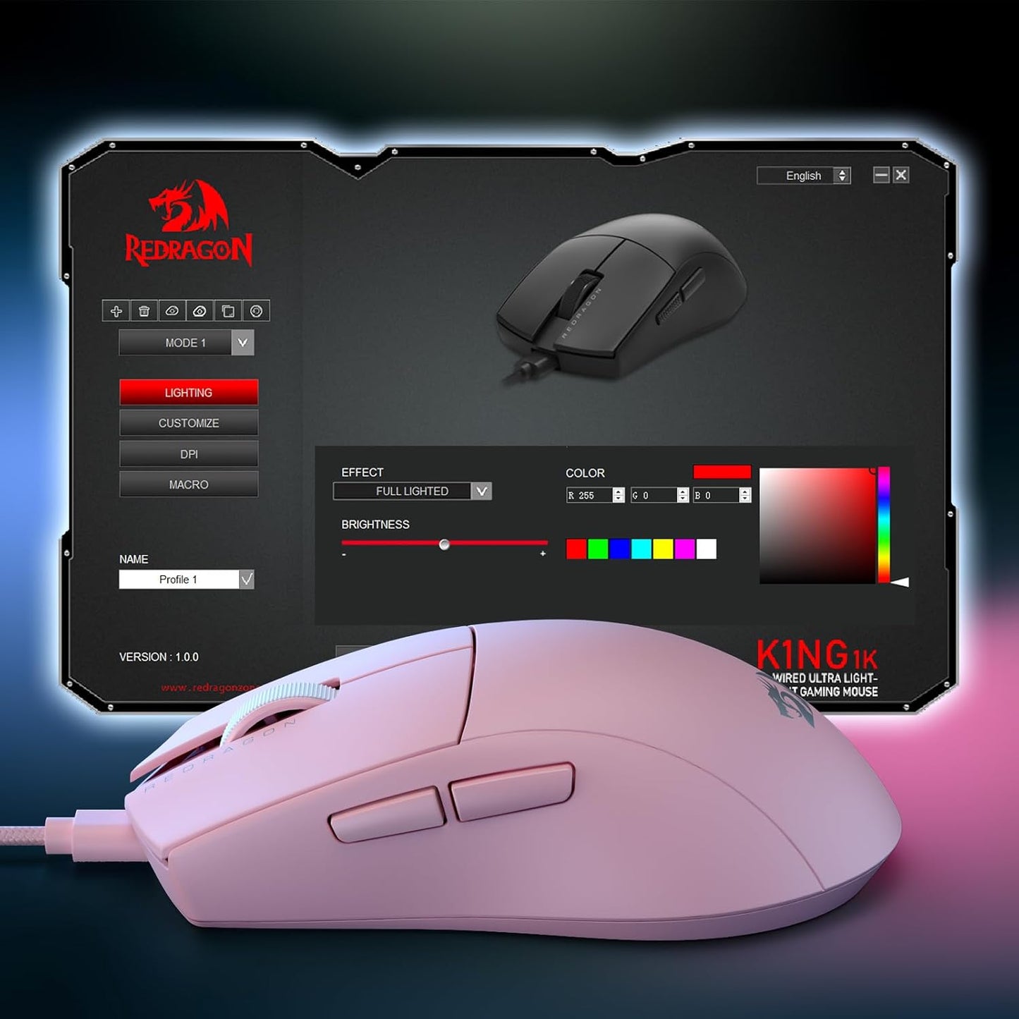 Redragon M724 Wired Ultra-Light Gaming Mouse – 42g, 12400 DPI, 5 Programmable Buttons