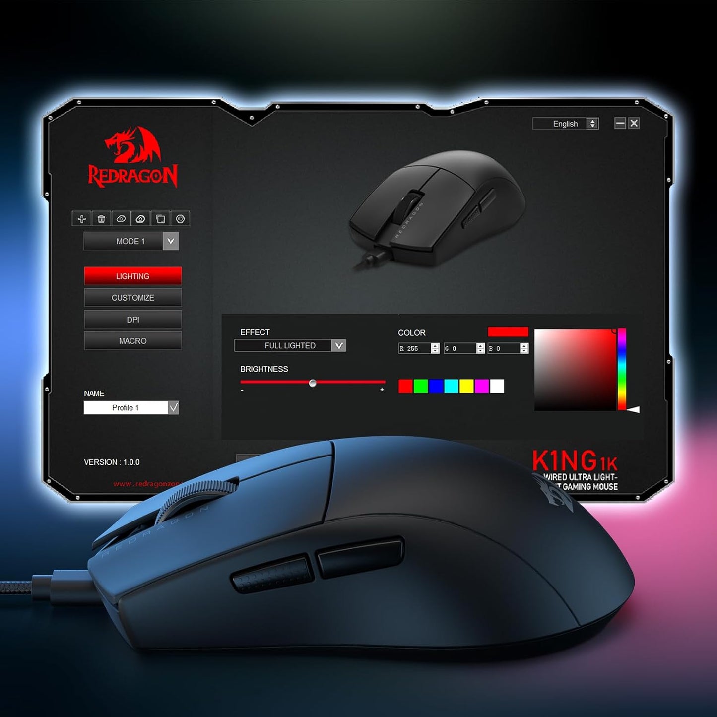 Redragon M724 Wired Ultra-Light Gaming Mouse – 42g, 12400 DPI, 5 Programmable Buttons