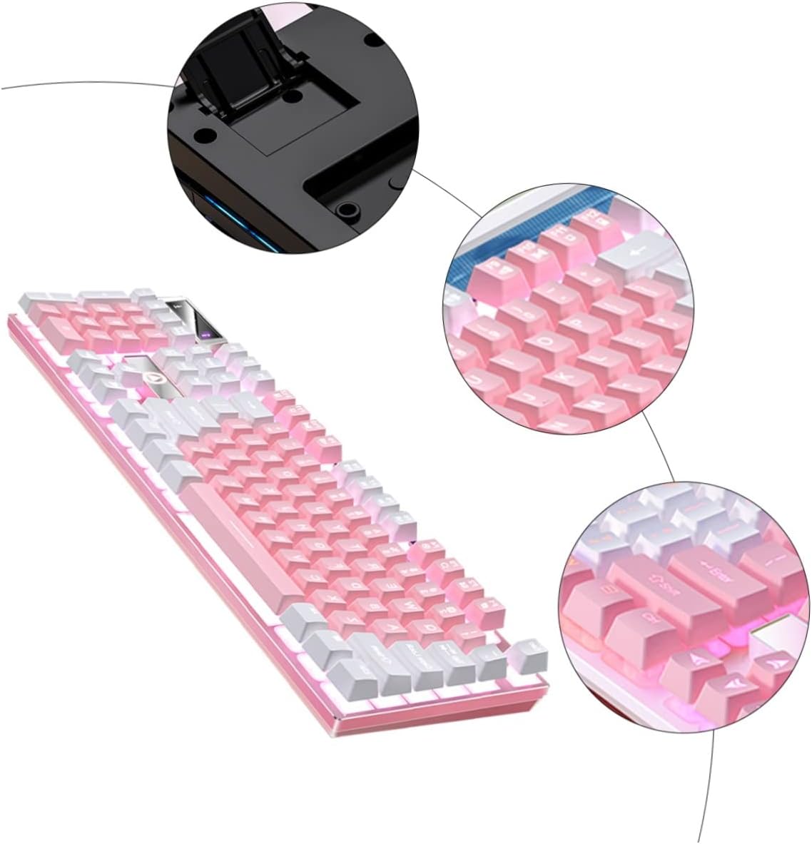 RGB Mechanical Gaming Keyboard 104 Keys, Wired, Full Size (Pink)