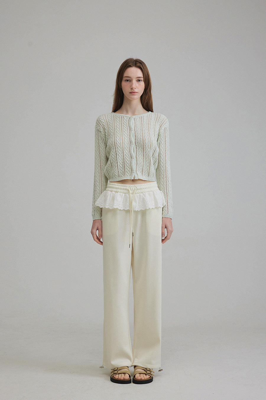 Elfo Lace Color Block Wide-Leg Pants