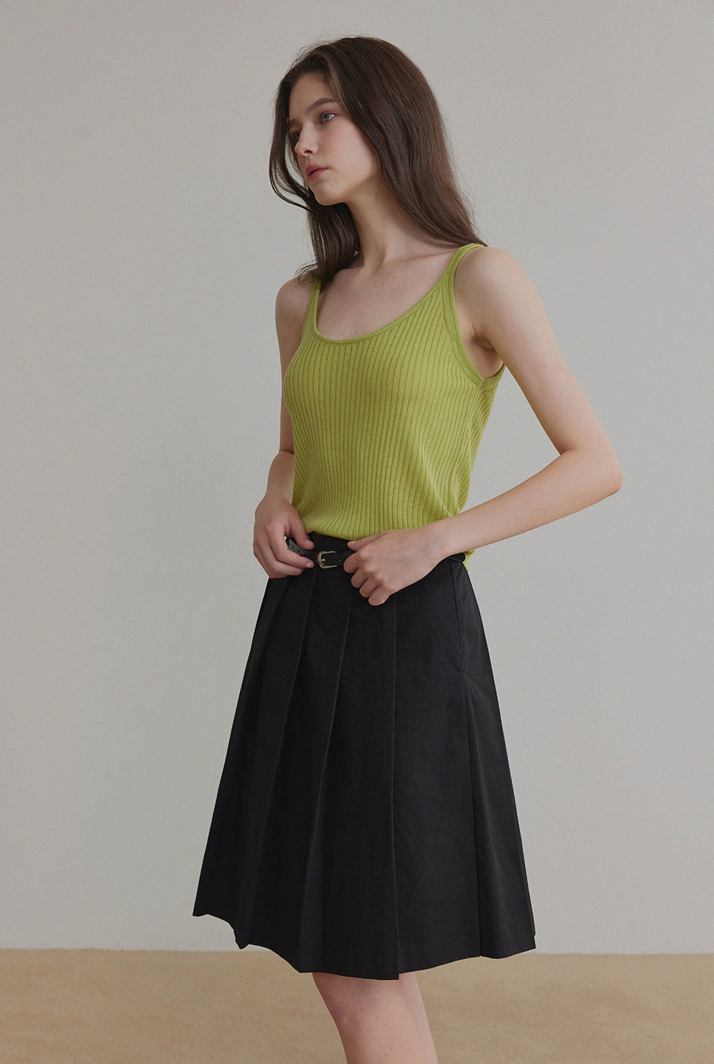 Sia Ribbed Knit Sleeveless Tee Fresh Green