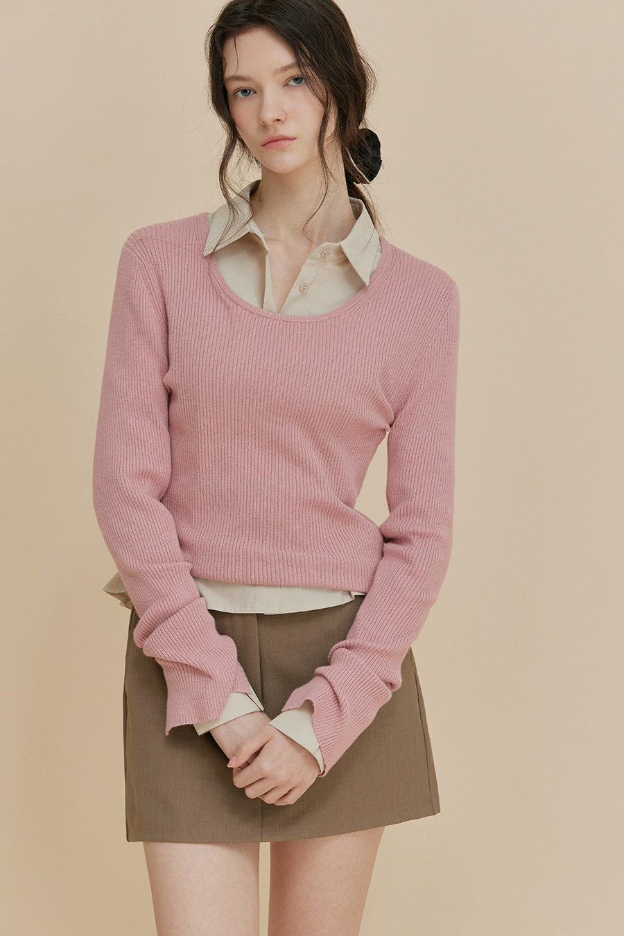 Wool V-Neck Symbol Knit Pink