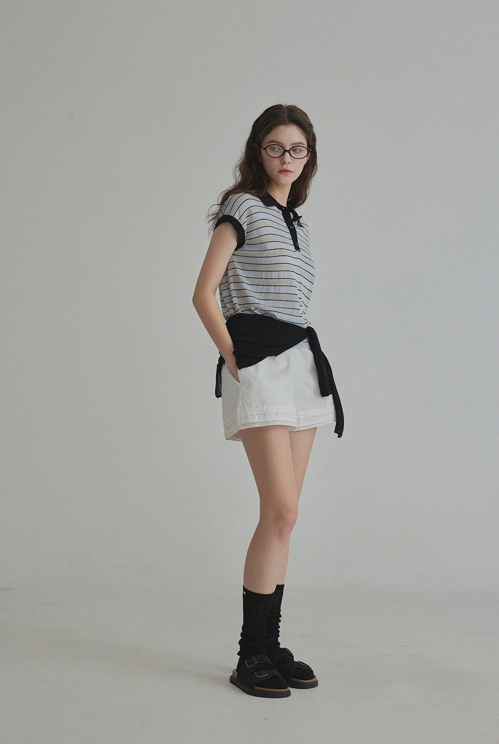 Merdin Casual Striped Collar Short Sleeve Knit