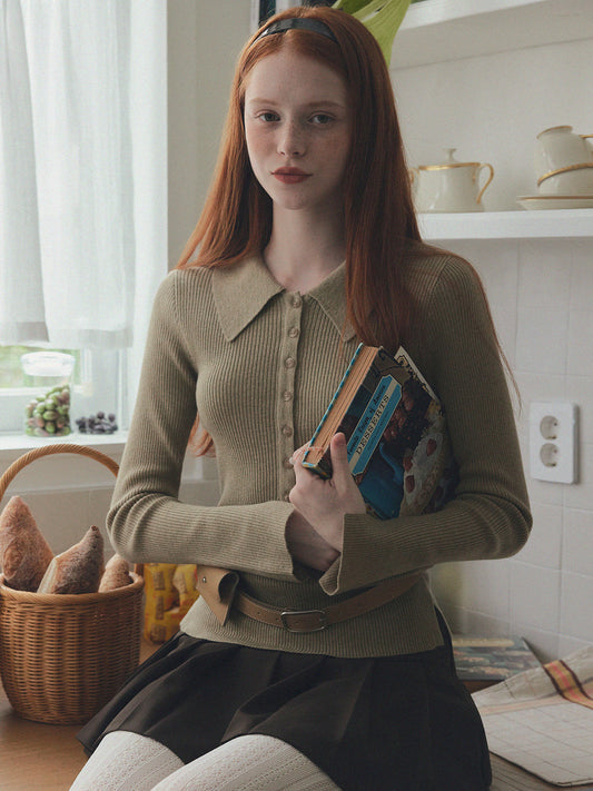 Larkin Long Sleeve Knit with Button-Up Collar