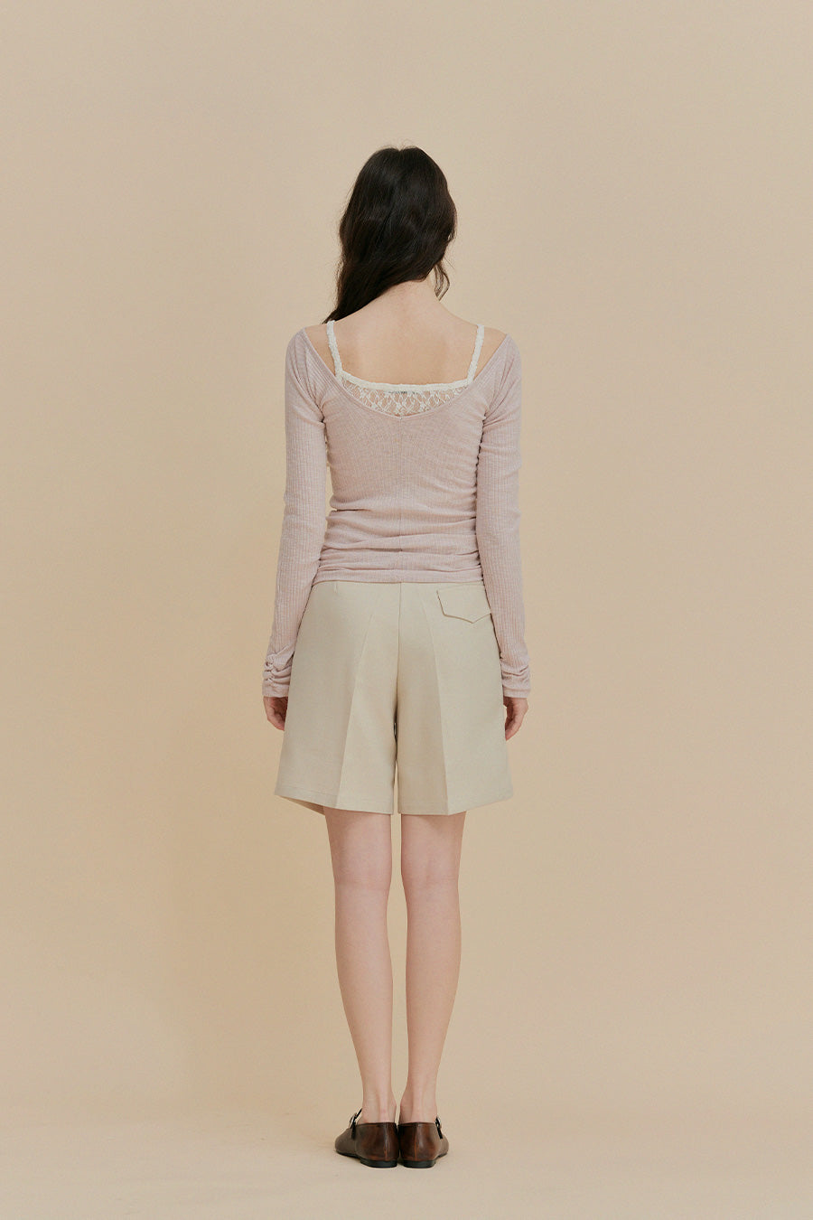 Beige Shade Pintuck Half Pants Relaxed Fit