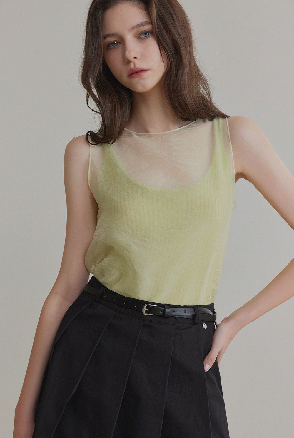 Sia Ribbed Knit Sleeveless Tee Fresh Green