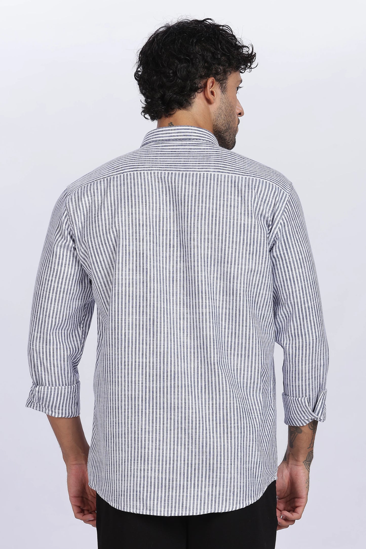 Dark Blue Striped Linen Shirt 100% Premium Linen, Minimal Style