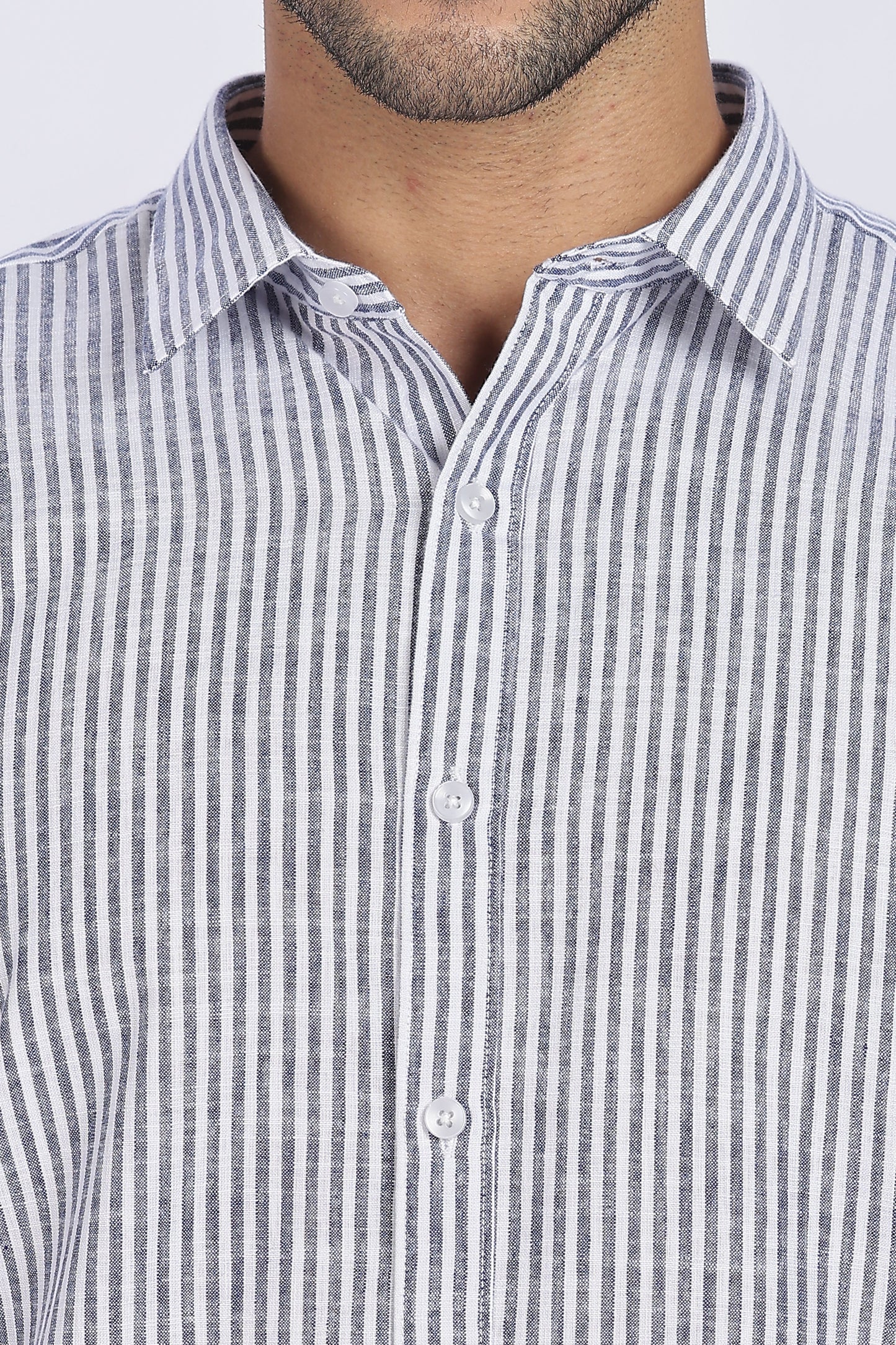 Dark Blue Striped Linen Shirt 100% Premium Linen, Minimal Style