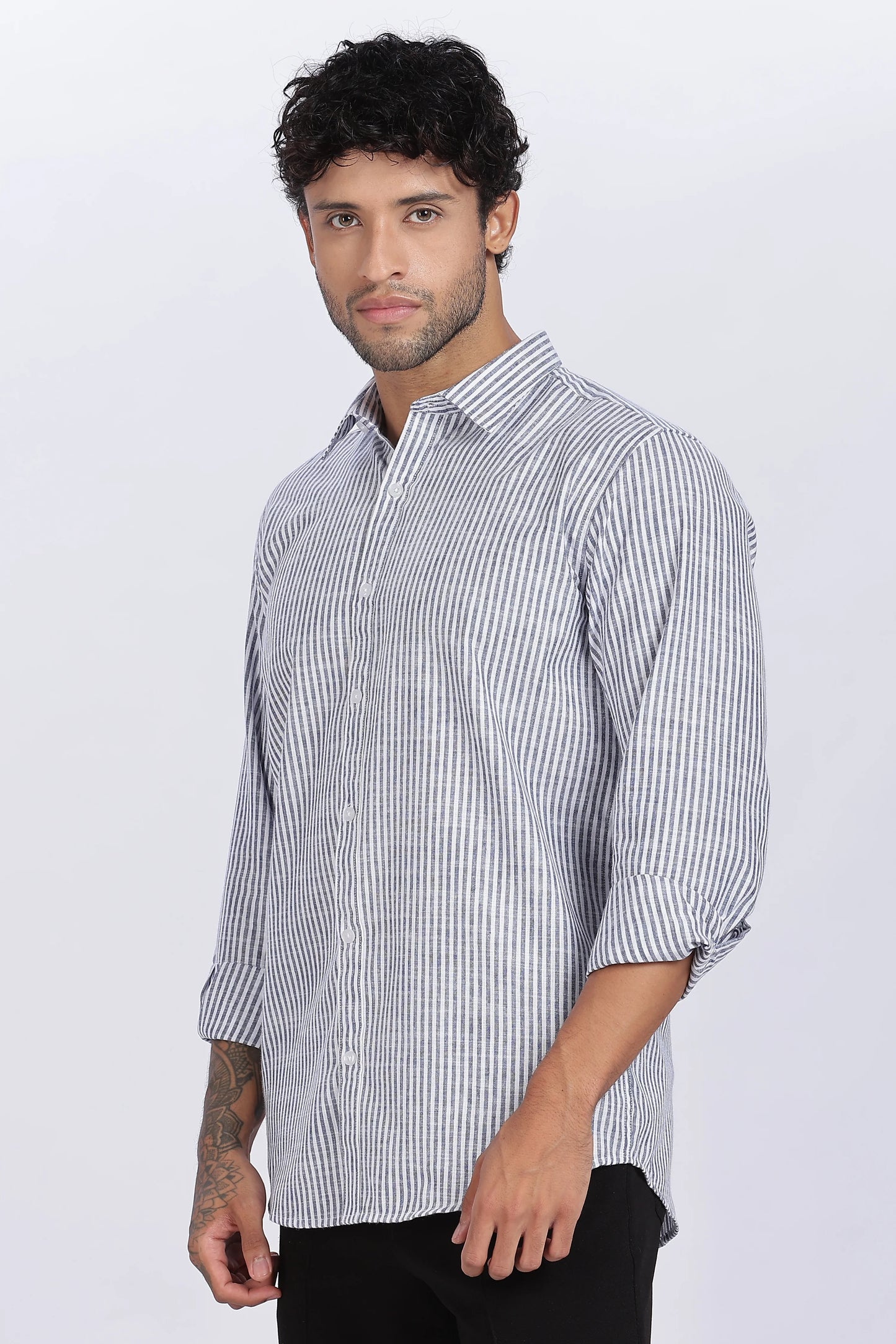 Dark Blue Striped Linen Shirt 100% Premium Linen, Minimal Style