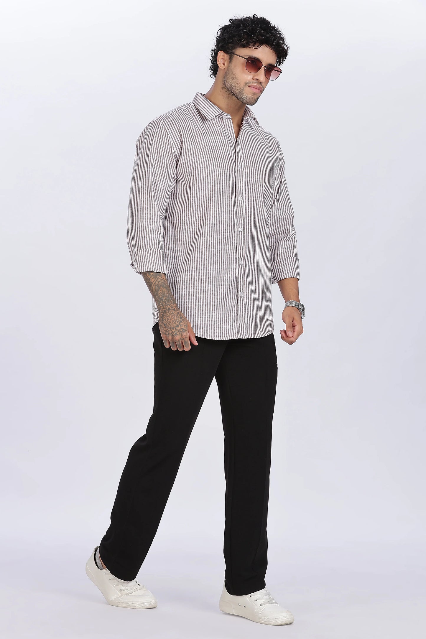 Brown Striped Linen Shirt 100% Linen, Minimal & Timeless Style