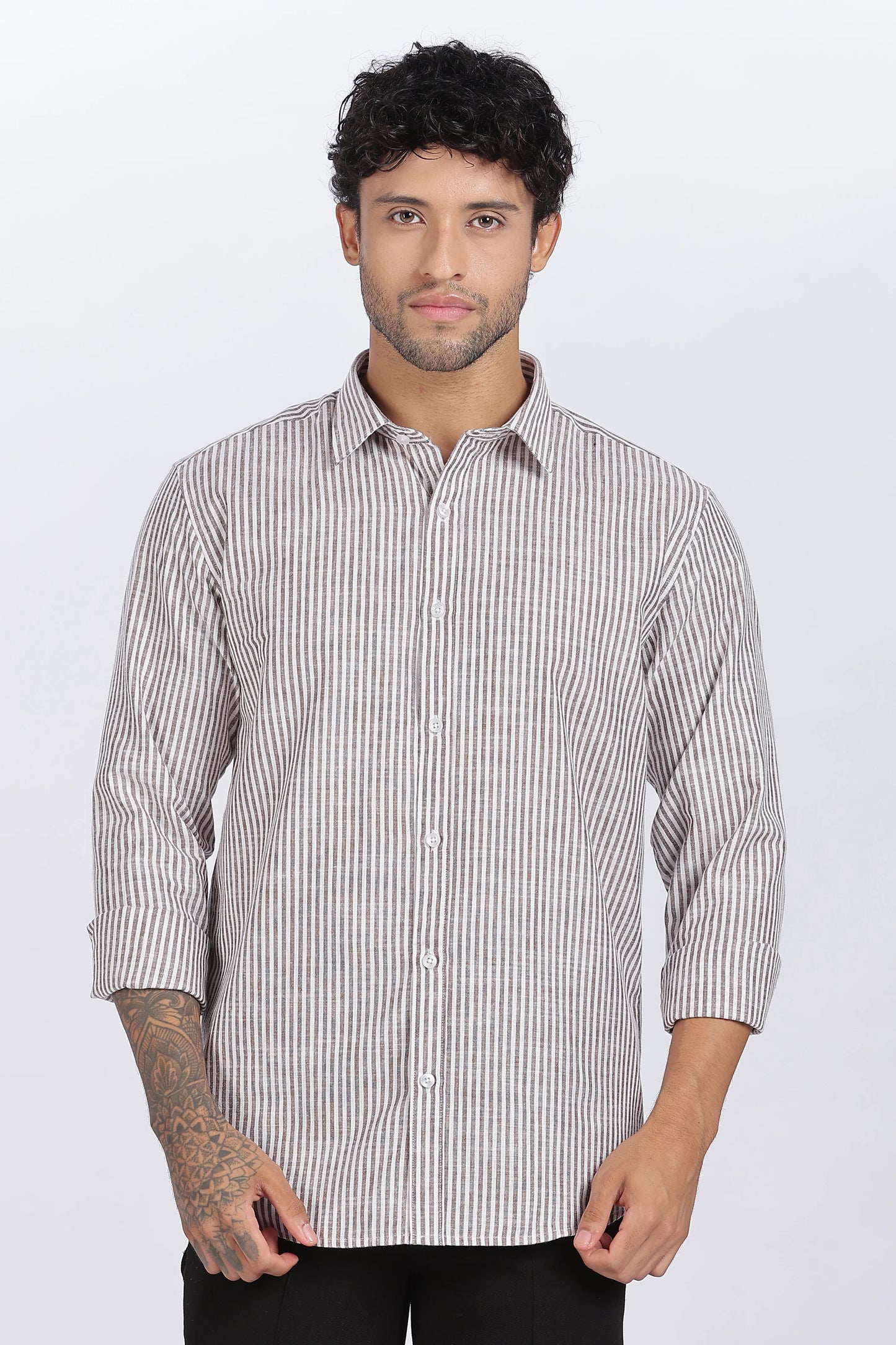 Brown Striped Linen Shirt 100% Linen, Minimal & Timeless Style