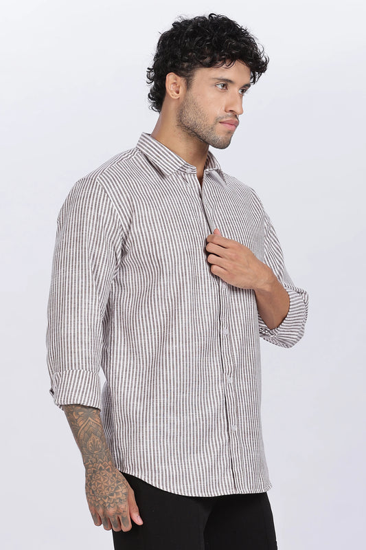 Brown Striped Linen Shirt 100% Linen, Minimal & Timeless Style