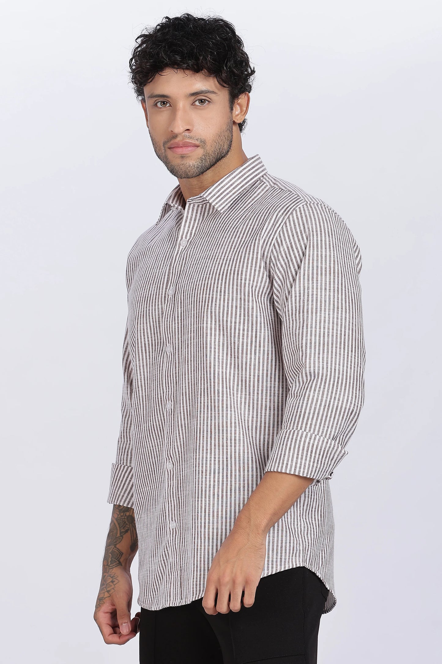 Brown Striped Linen Shirt 100% Linen, Minimal & Timeless Style