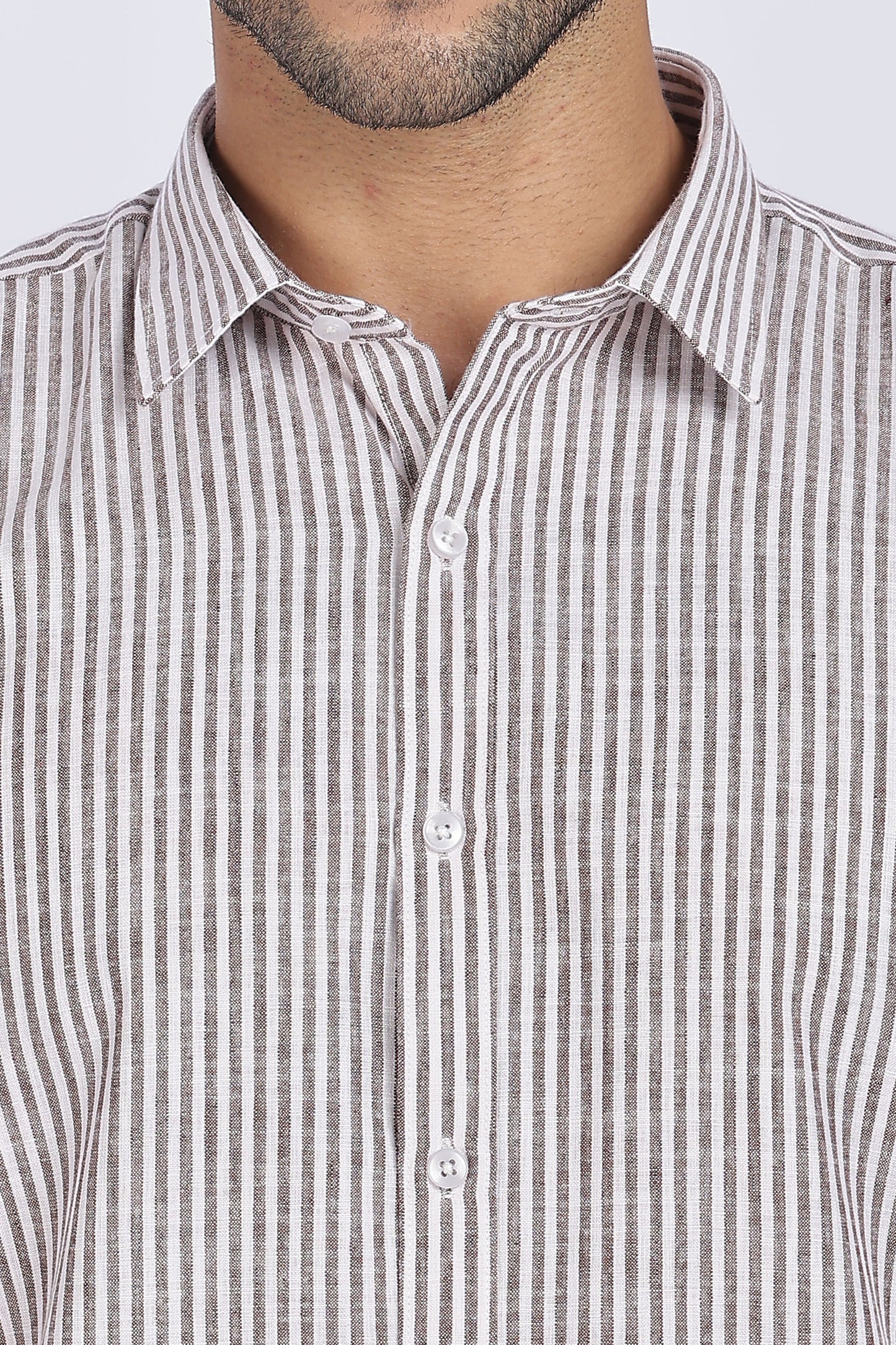 Brown Striped Linen Shirt 100% Linen, Minimal & Timeless Style