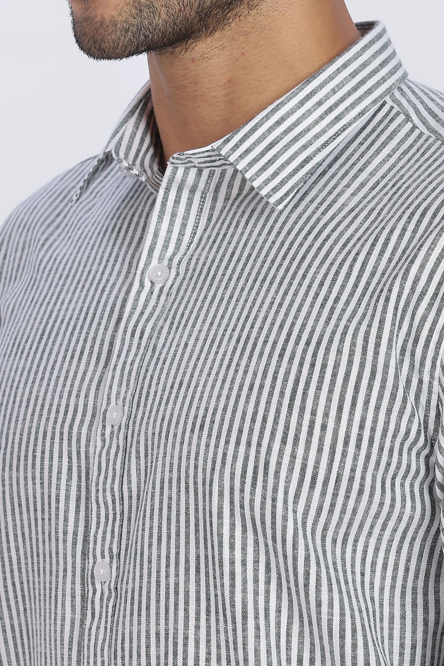 Light Green Striped Linen Shirt 100% Premium Linen, Minimal Style