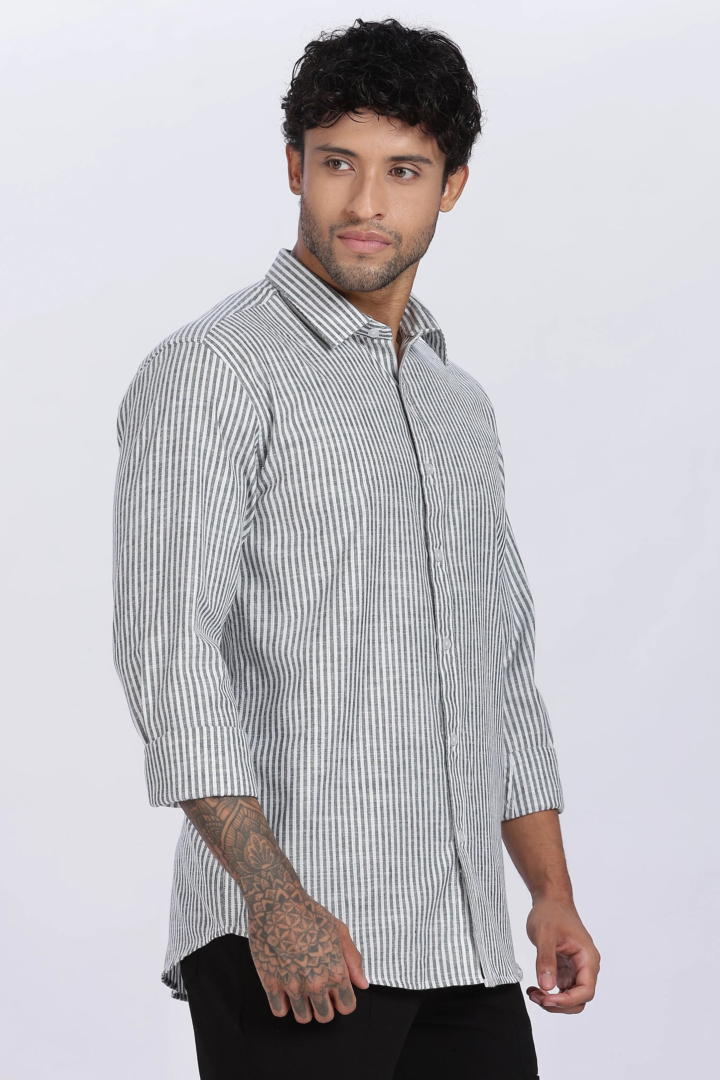 Light Green Striped Linen Shirt 100% Premium Linen, Minimal Style