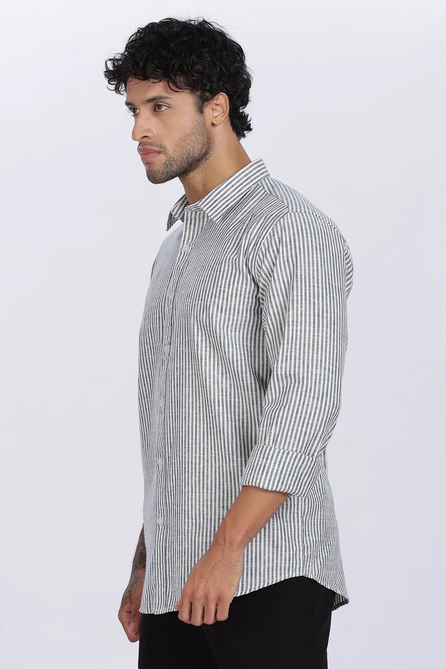 Light Green Striped Linen Shirt 100% Premium Linen, Minimal Style