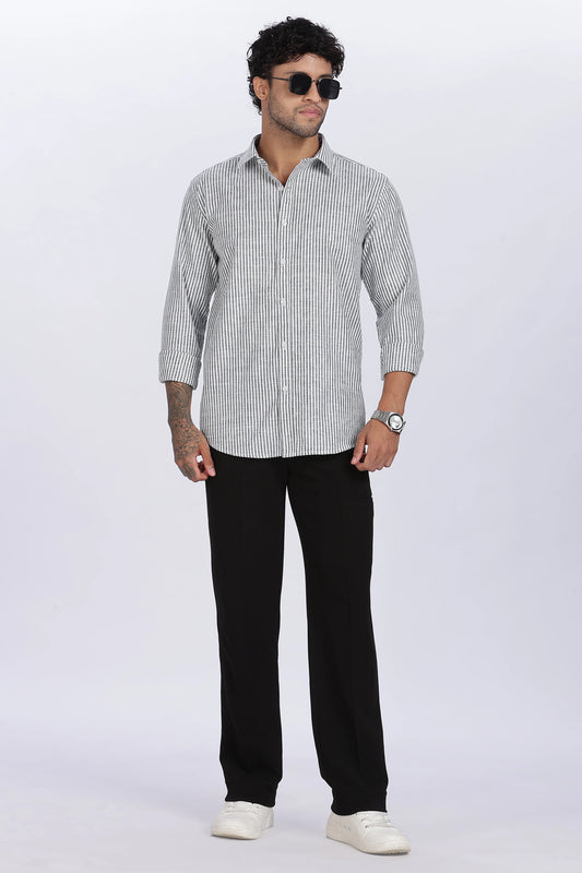 Light Green Striped Linen Shirt 100% Premium Linen, Minimal Style