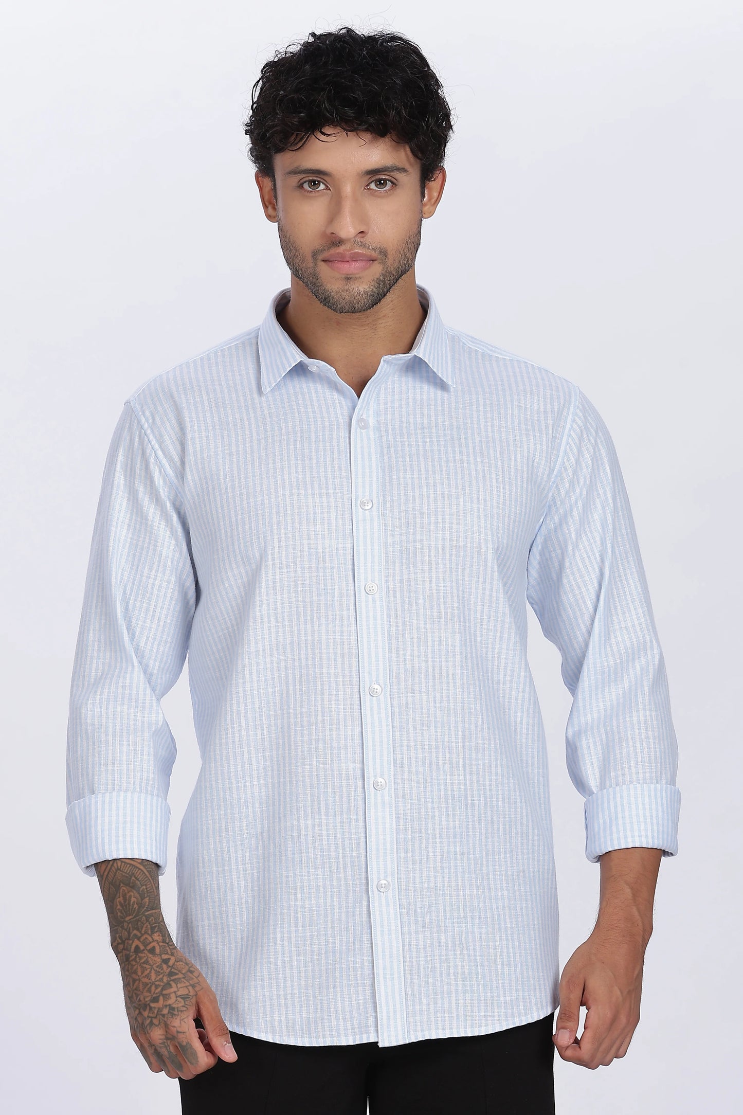 Light Blue Striped Linen Shirt 100% Premium Linen, Minimal Style