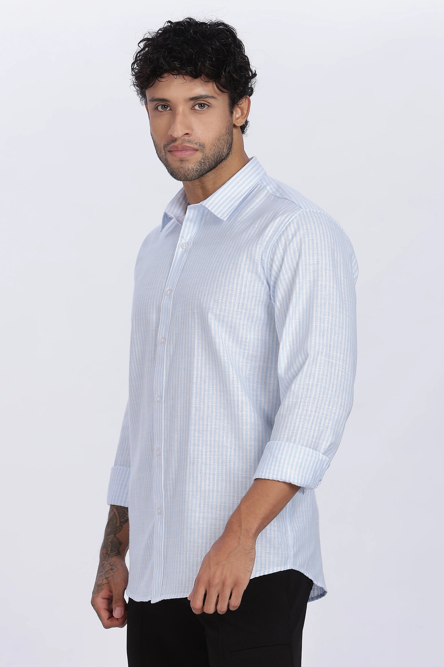 Light Blue Striped Linen Shirt 100% Premium Linen, Minimal Style