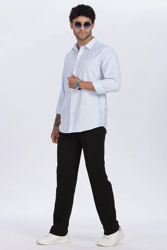 Light Blue Striped Linen Shirt 100% Premium Linen, Minimal Style