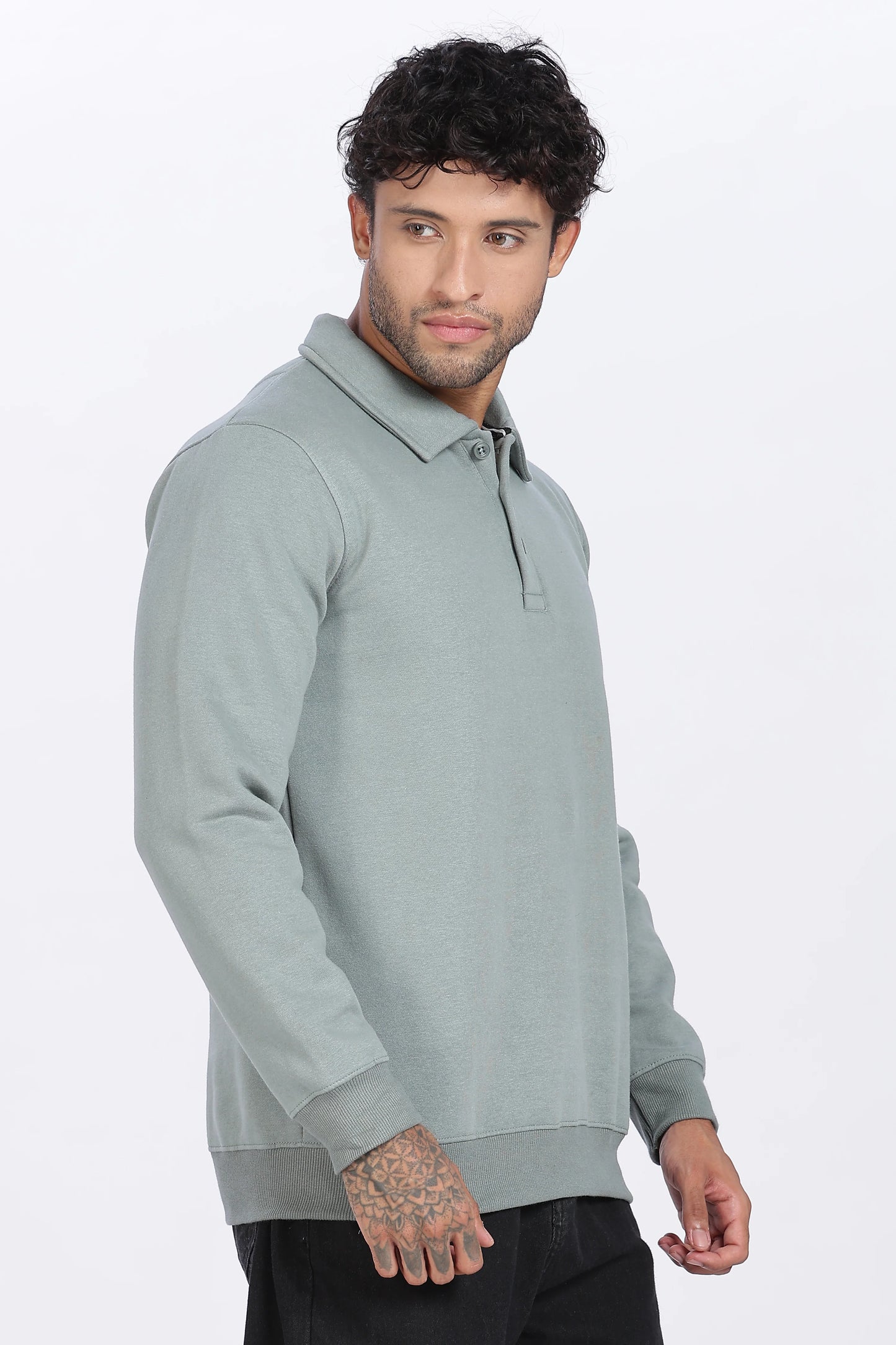 Green Buttoned Sweatshirt Minimal Style & Premium Quality