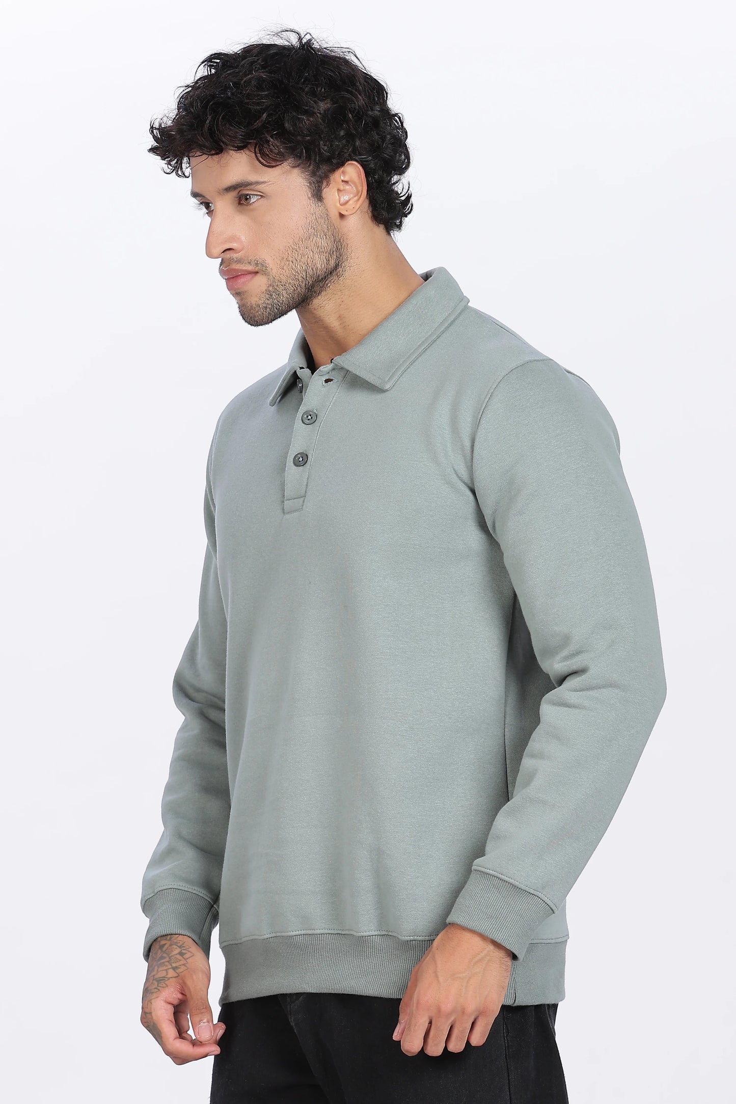 Green Buttoned Sweatshirt Minimal Style & Premium Quality