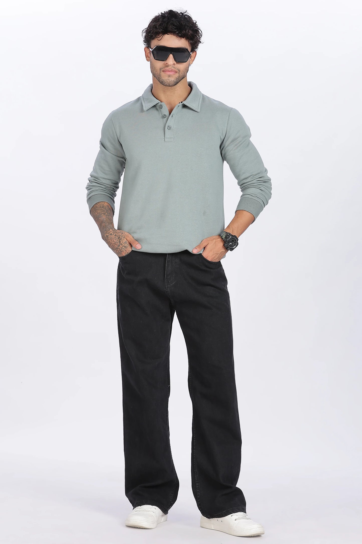 Green Buttoned Sweatshirt Minimal Style & Premium Quality