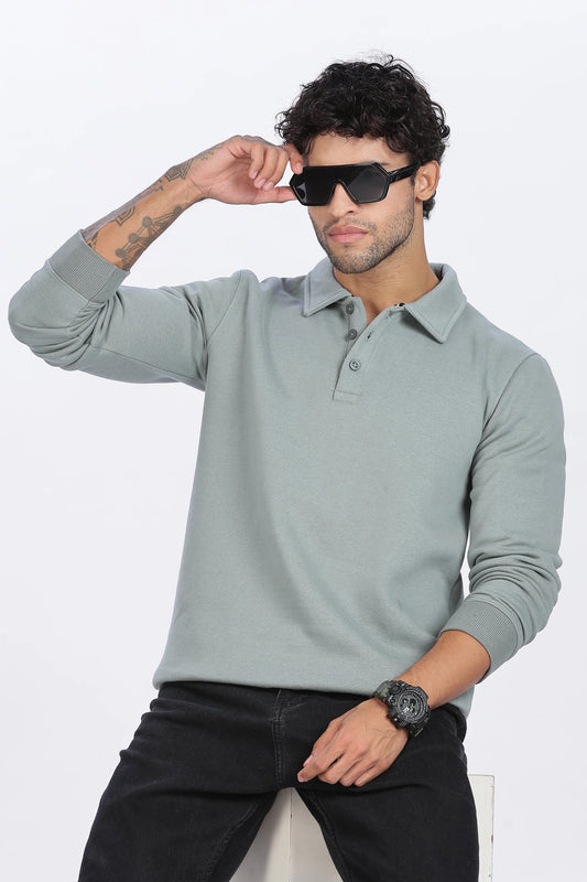 Green Buttoned Sweatshirt Minimal Style & Premium Quality