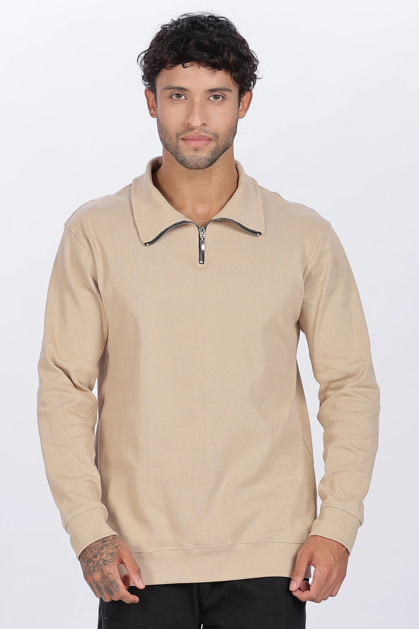 Light Beige Quarter-Zip Sweatshirt Minimal & Premium Comfort