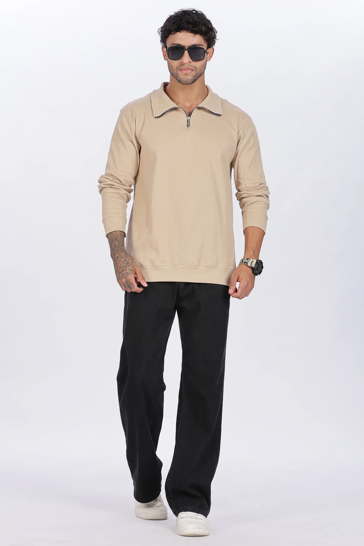 Light Beige Quarter-Zip Sweatshirt Minimal & Premium Comfort