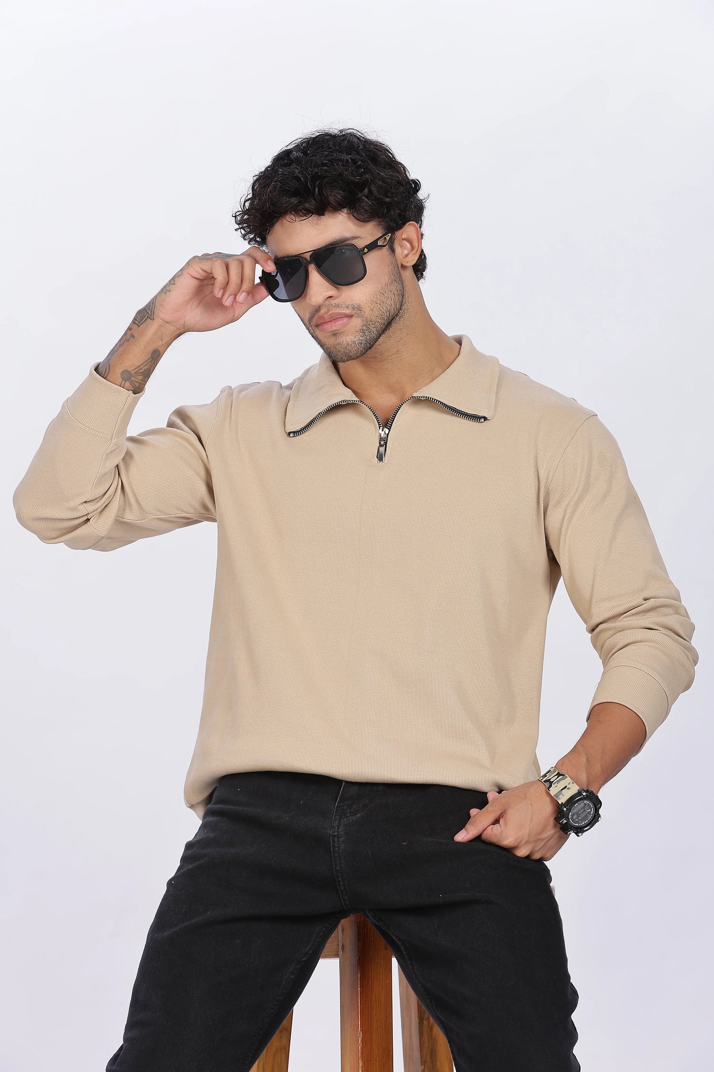 Light Beige Quarter-Zip Sweatshirt Minimal & Premium Comfort