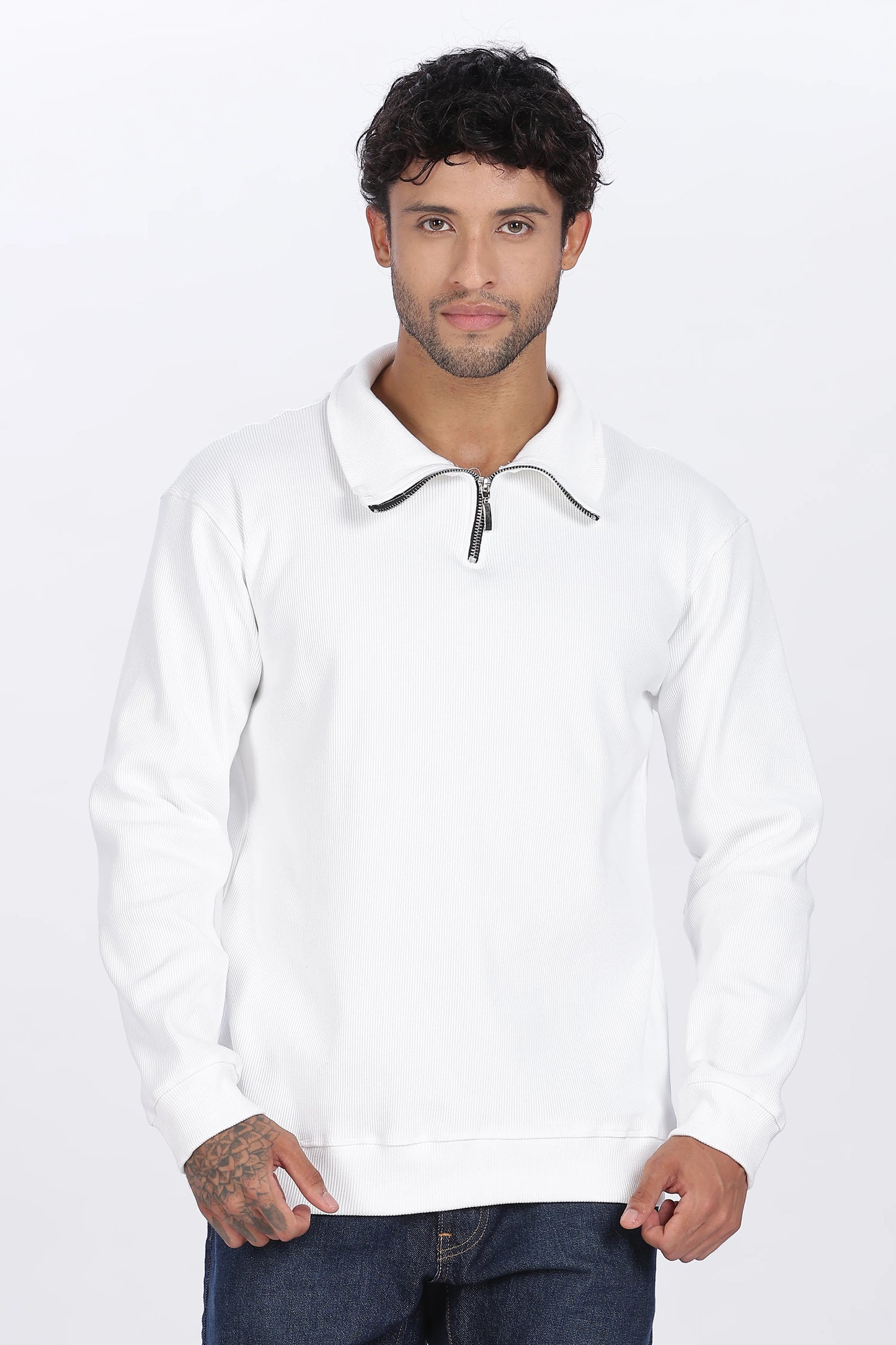 Minimal White Quarter-Zip Sweatshirt Premium Comfort & Style