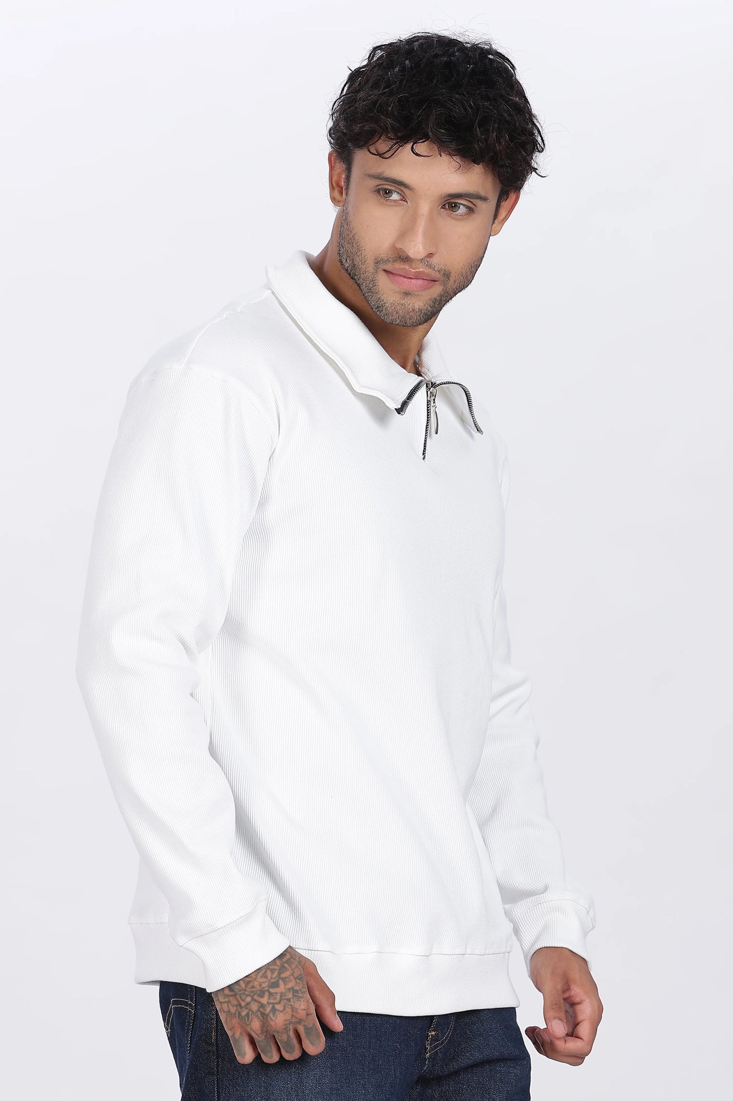 Minimal White Quarter-Zip Sweatshirt Premium Comfort & Style