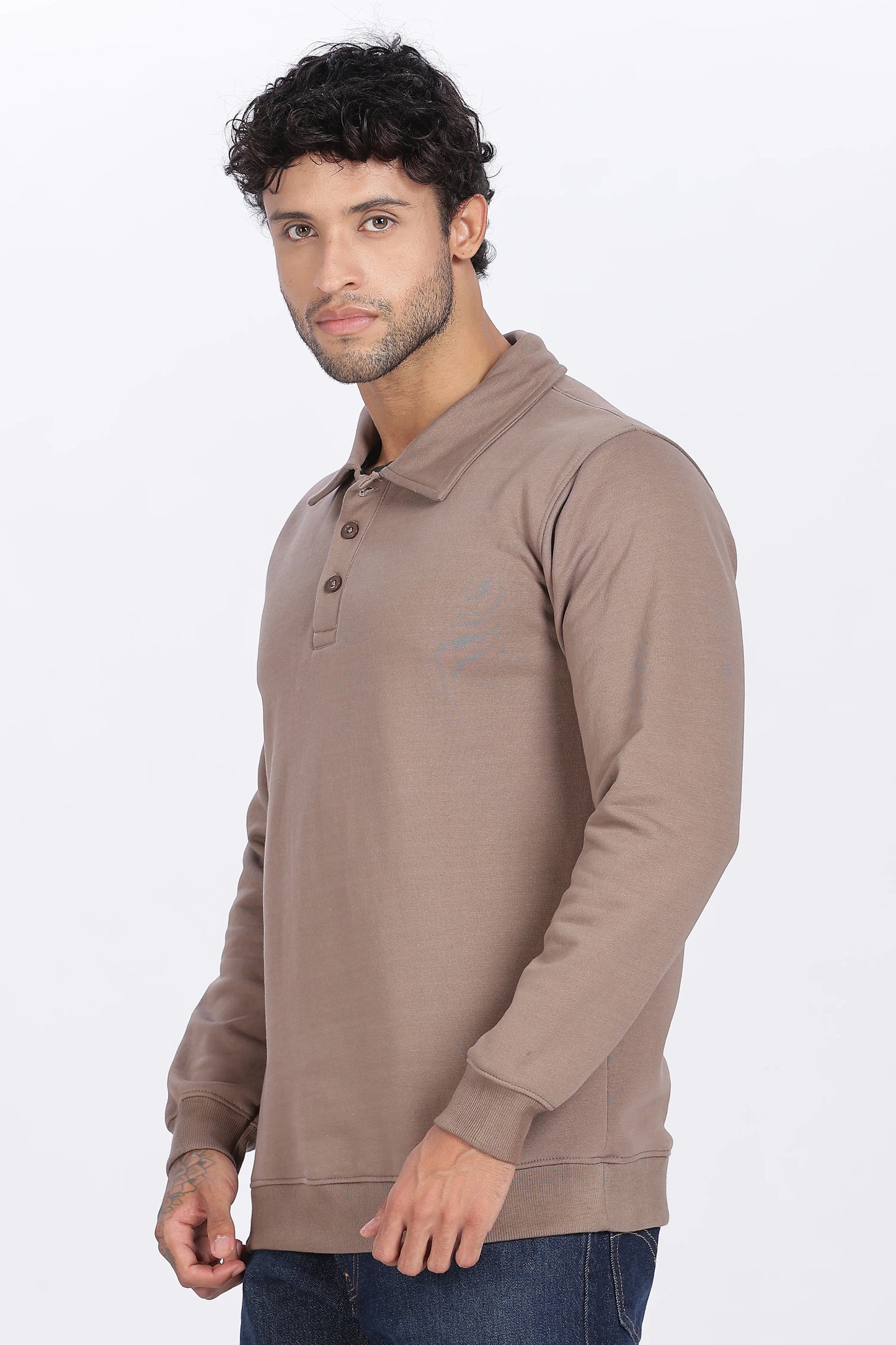 Taupe Buttoned Sweatshirt Minimal Style & Everyday Comfort
