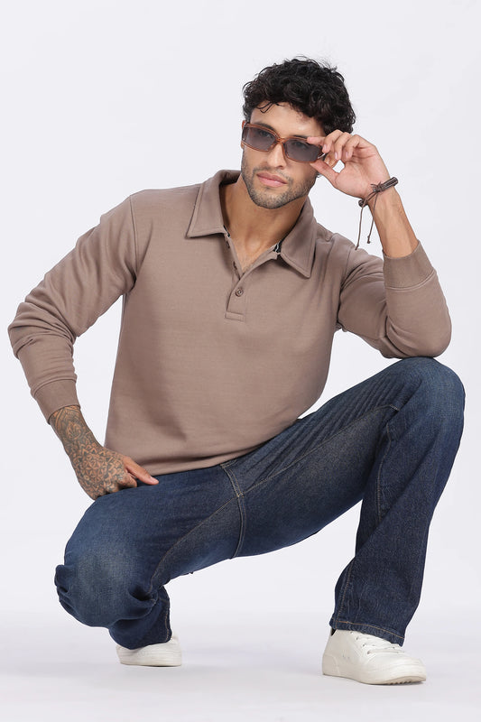 Taupe Buttoned Sweatshirt Minimal Style & Everyday Comfort