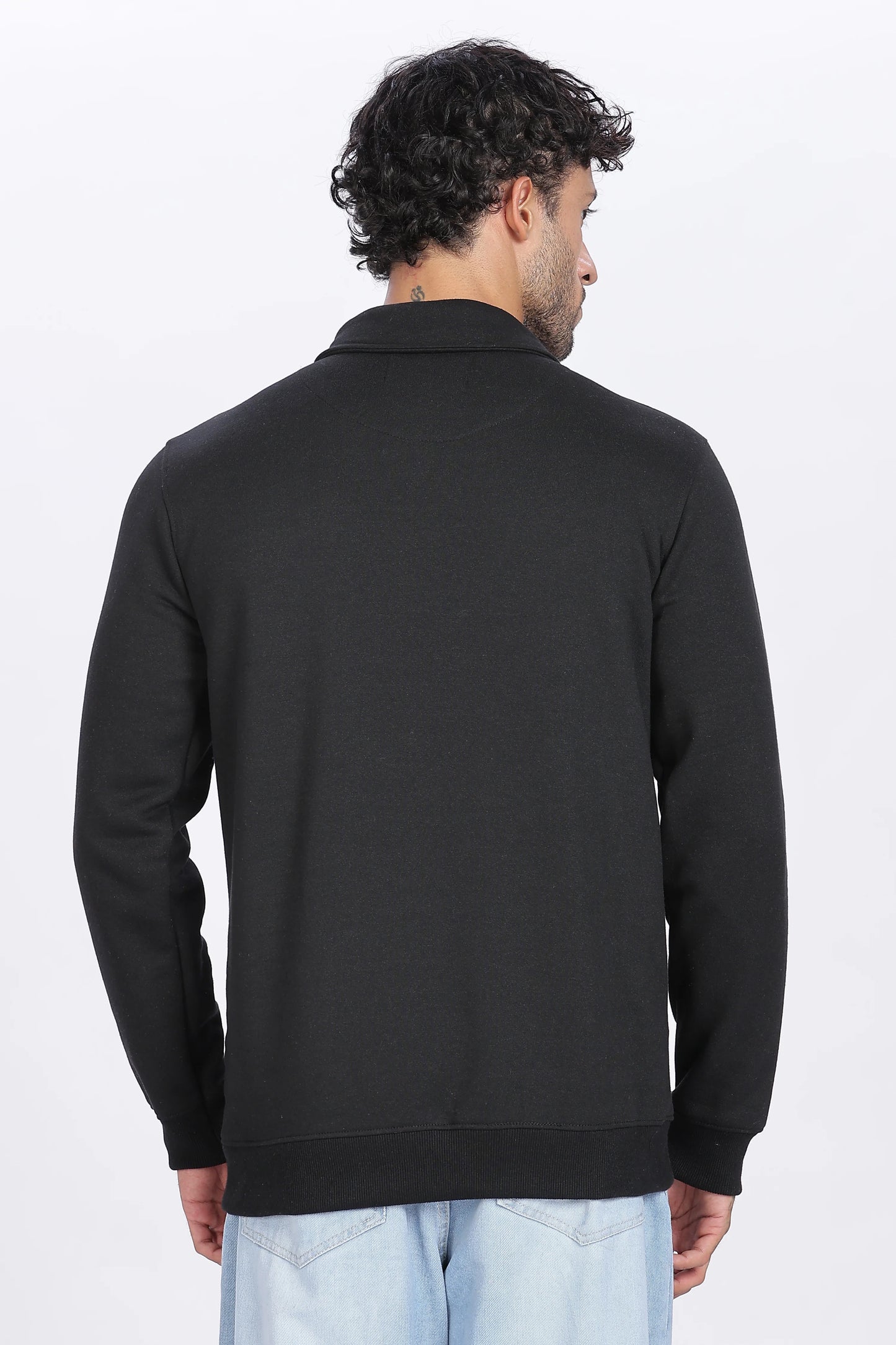 Black Button-Up Sweatshirt Minimal & Comfortable Essential