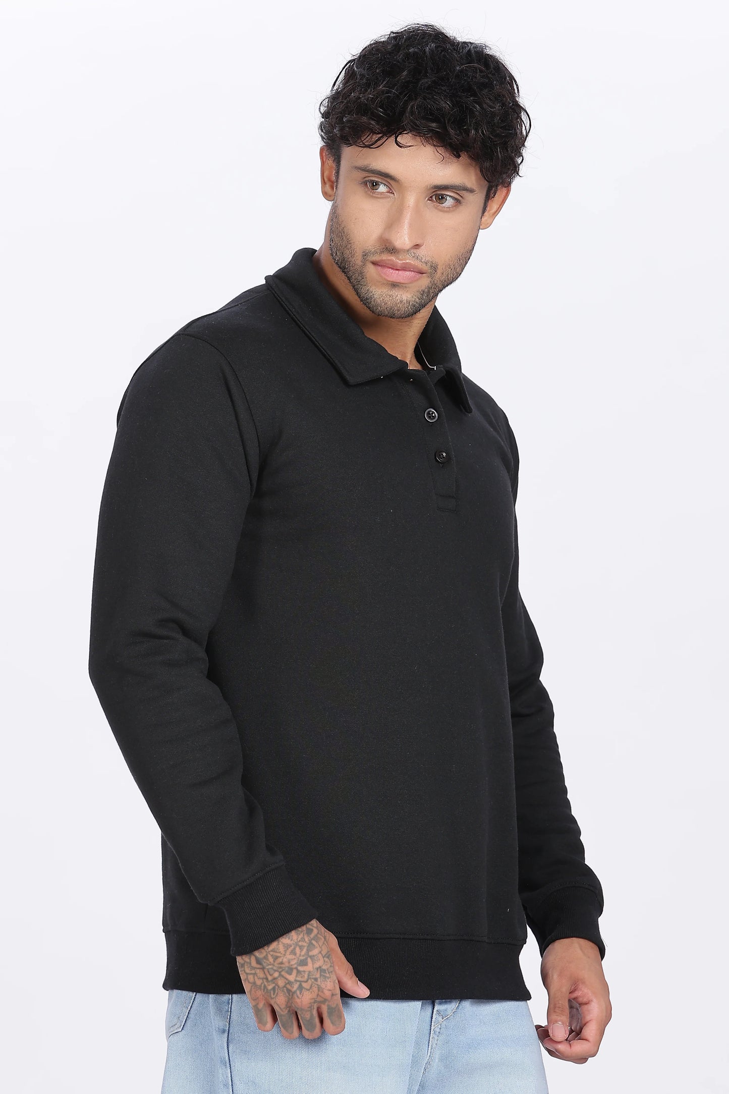 Black Button-Up Sweatshirt Minimal & Comfortable Essential