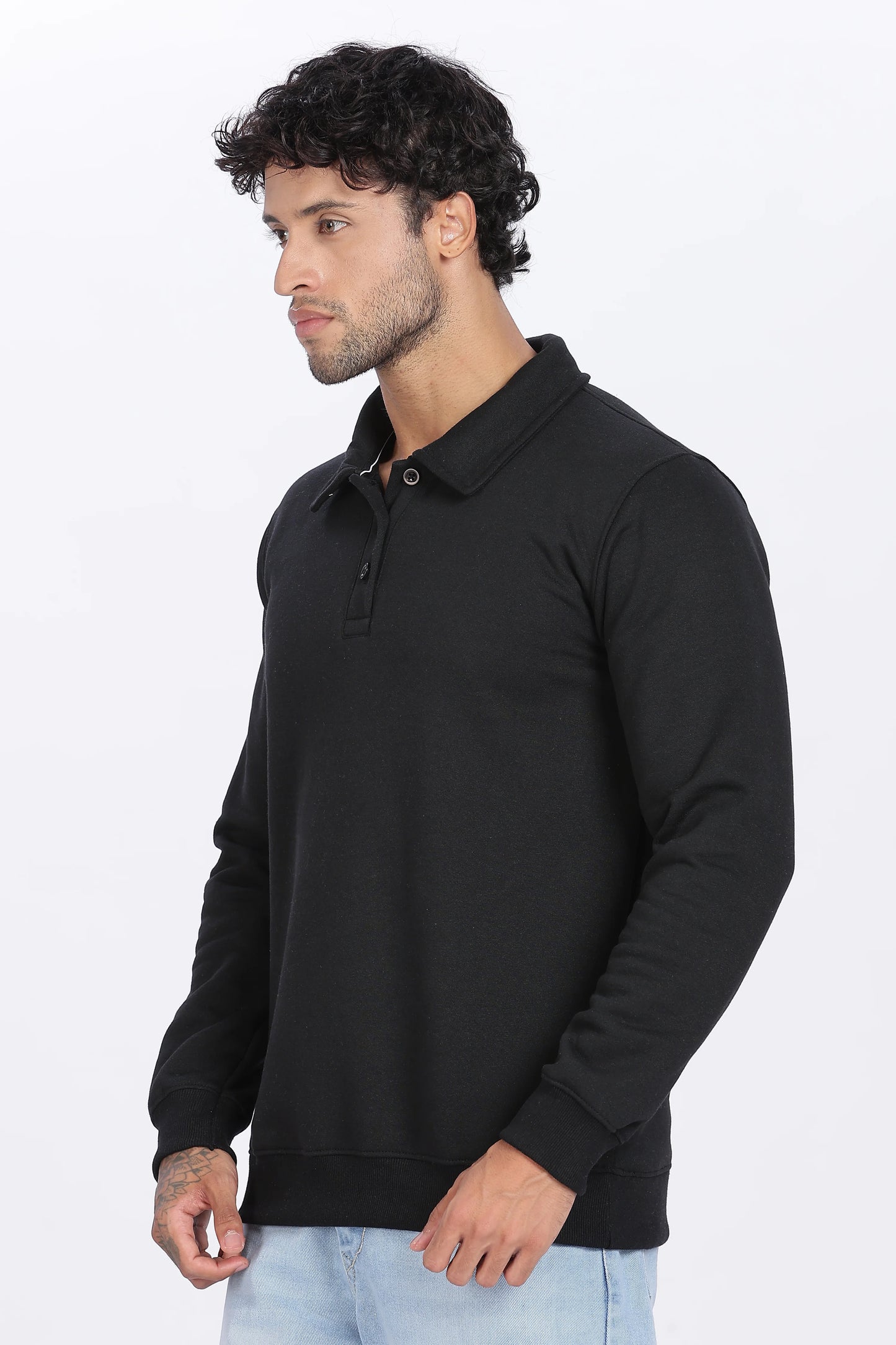 Black Button-Up Sweatshirt Minimal & Comfortable Essential